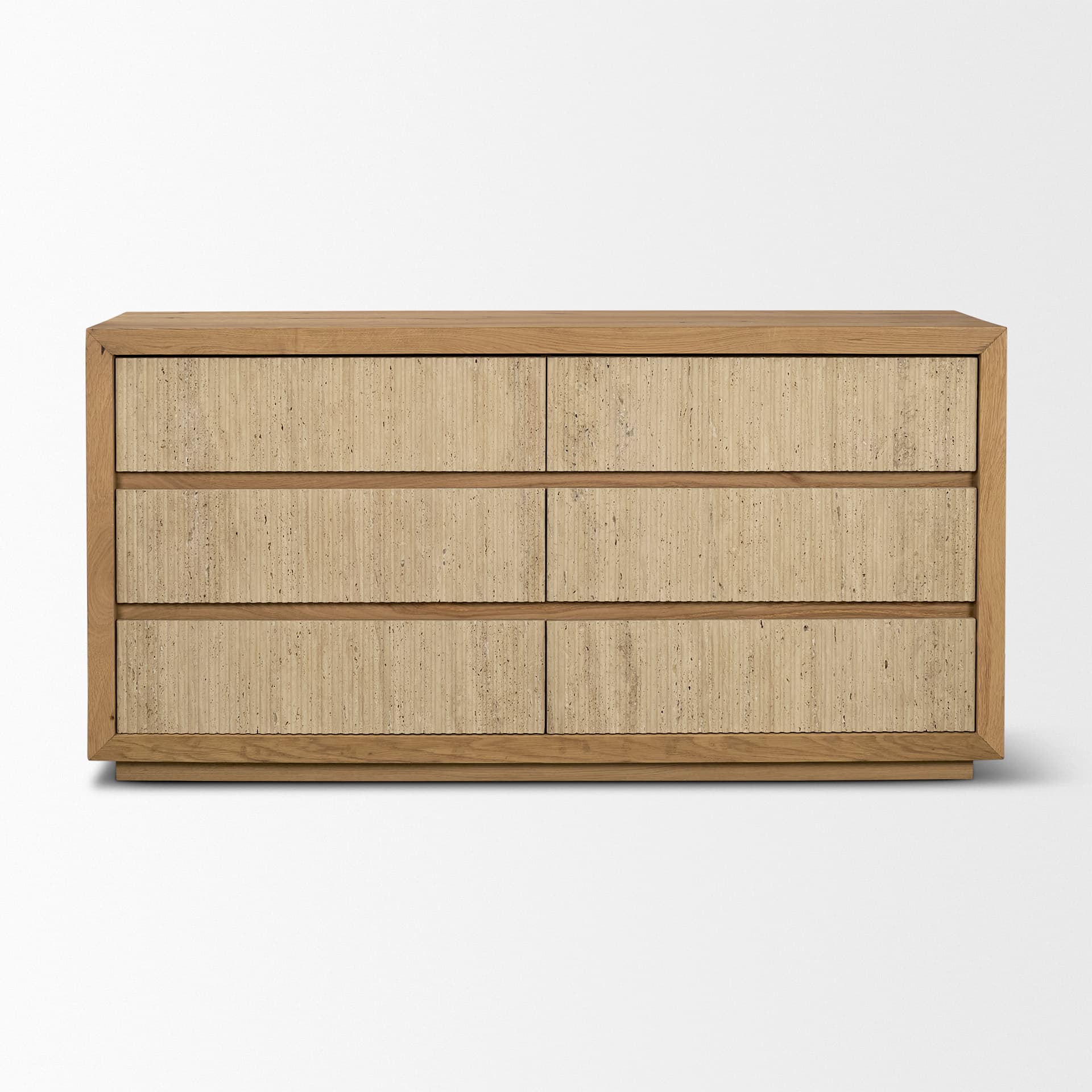 Travona Oak Wood w/ Travertine 6 Drawer Dresser — product photograph