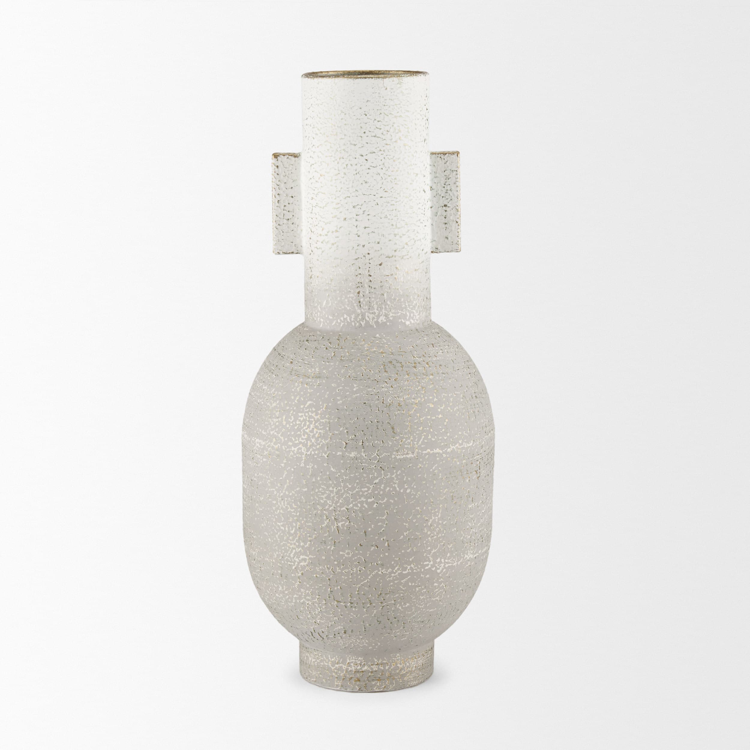 Torres Tall Textured Off White w/ Gold Metal Vase — product photograph