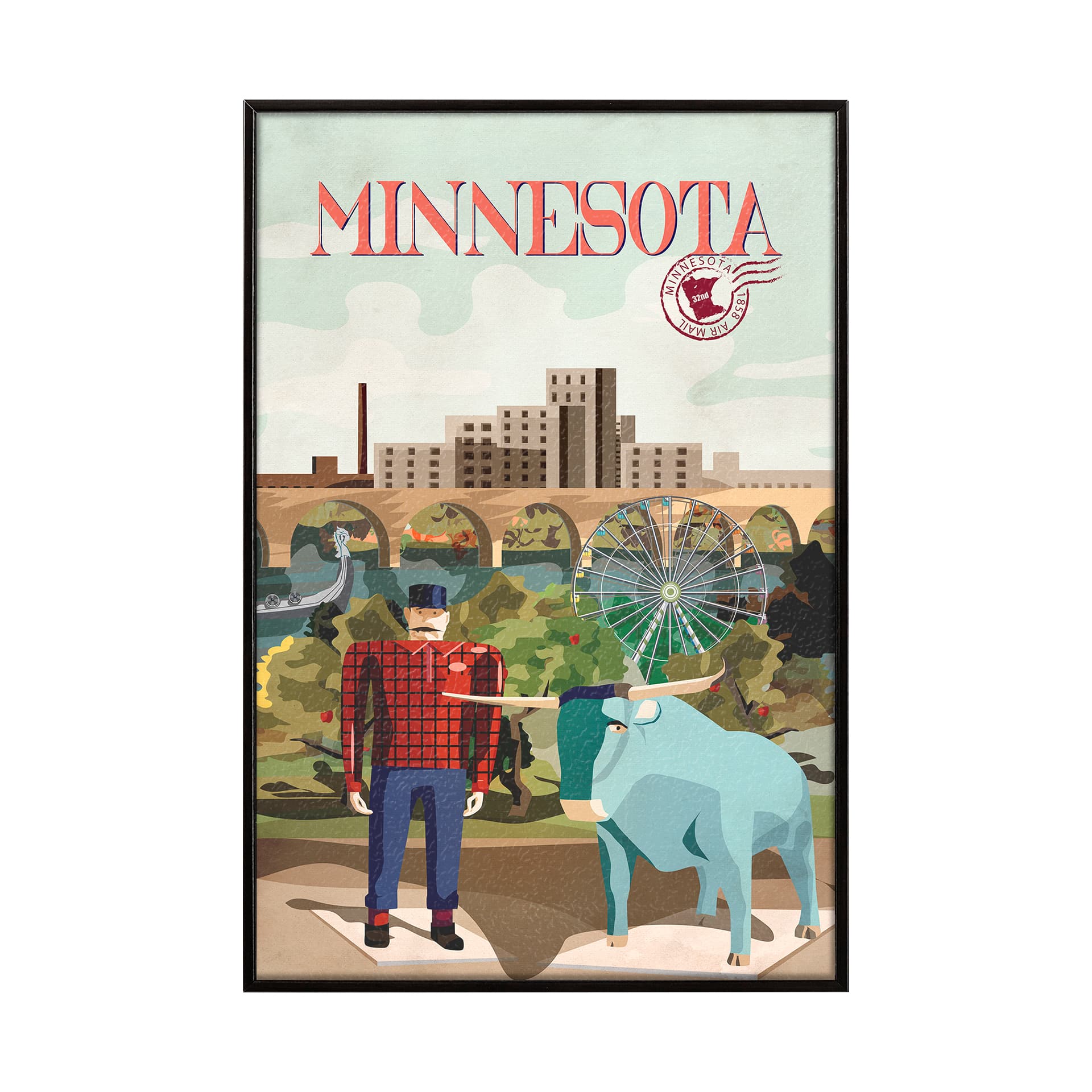 Minnesota Go USA (SM) by Mercana Studio a Hand Embellished Decograph Framed Art Print — product photograph