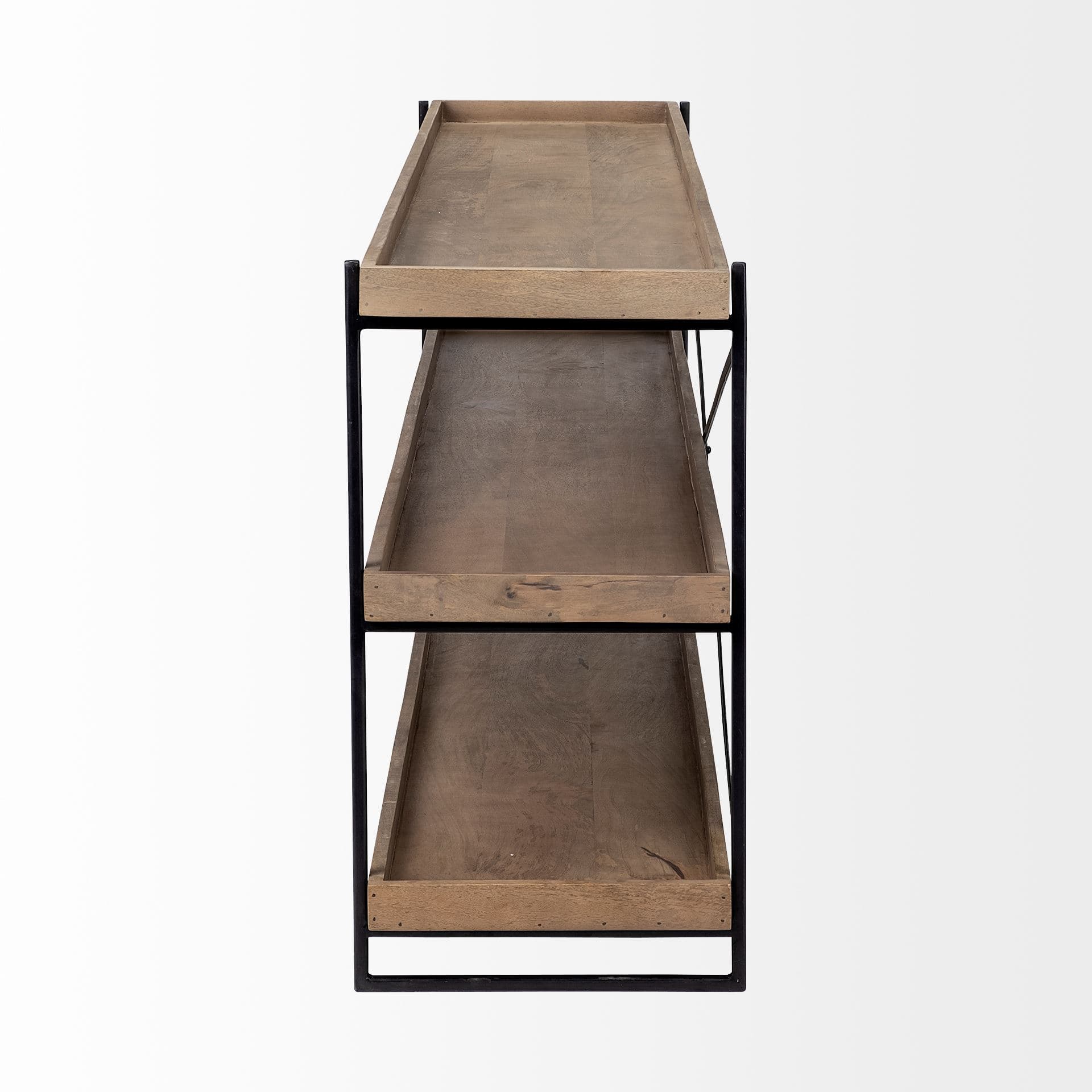 Trey I 80L x 16W Brown Wood and Black Iron Console Table — product photograph