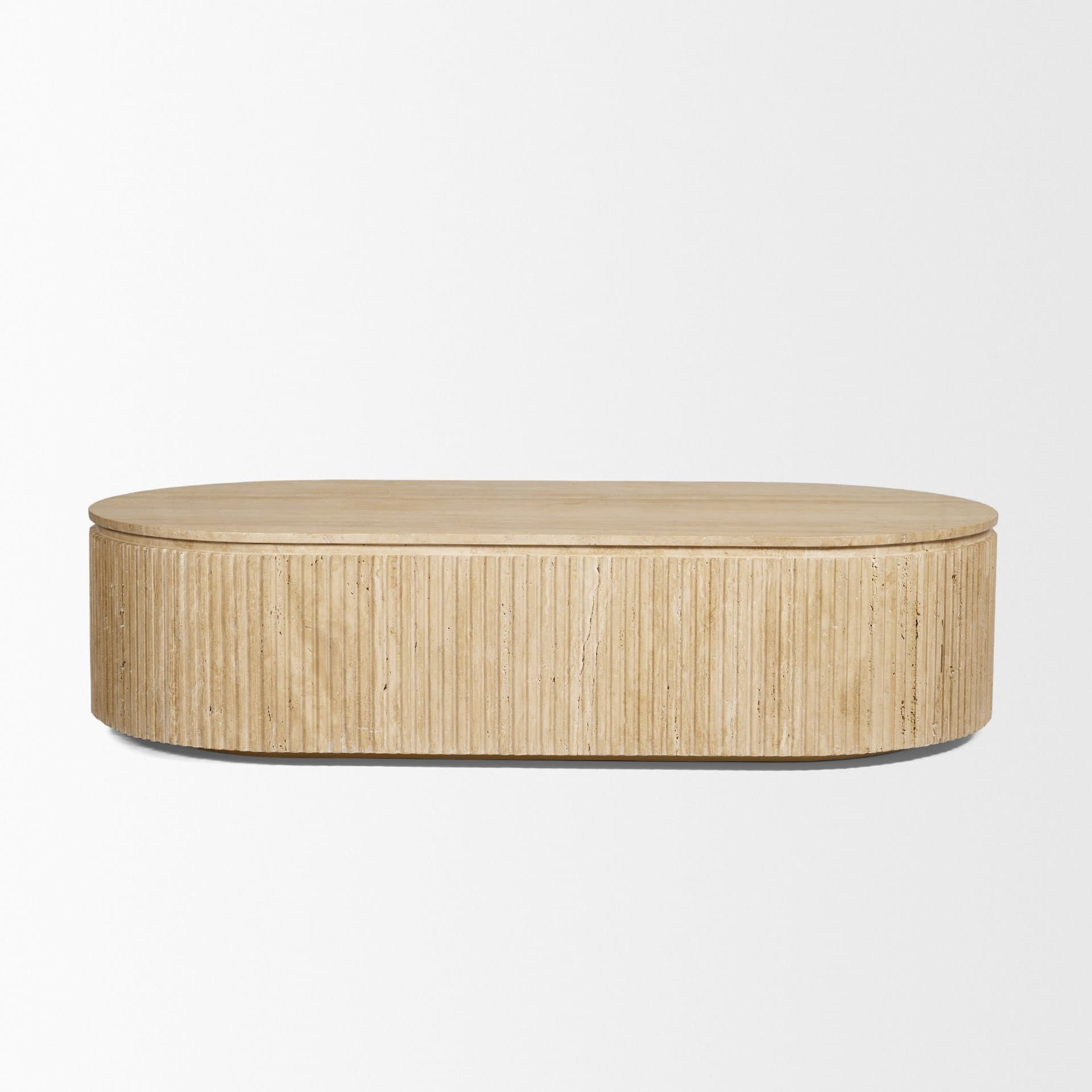 Elara Ribbed Oblong Travertine Coffee Table — product photograph