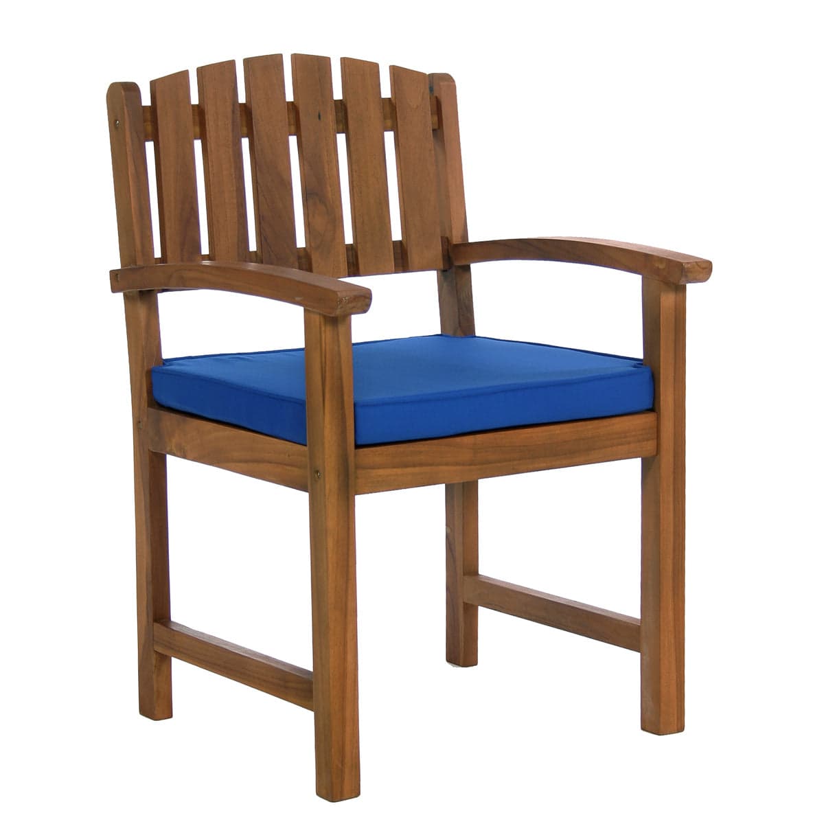5-Piece Teak Oval Extension Patio - Table and Dining Chairs Set - Blue Cushions — product photograph