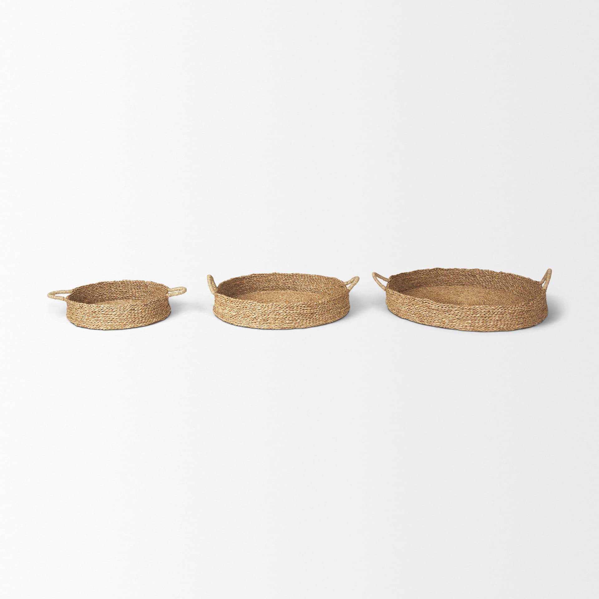 Ulana Set of 3 Round Nesting Seagrass Trays w/ Loop Handles — product photograph