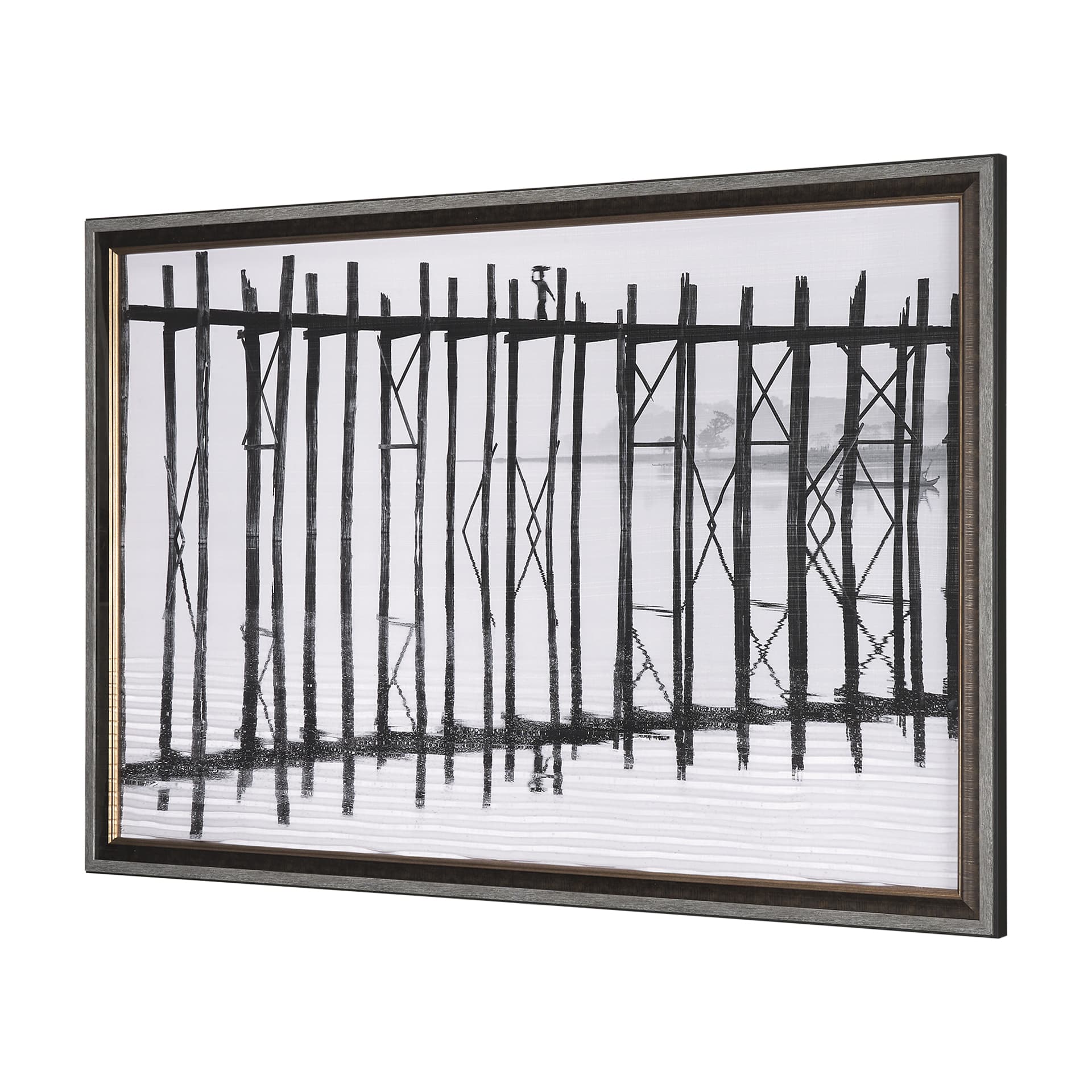 U Bein Bridge by Mercana Studio a Hand Embellished Textured Framed Photo Art Print Matted under Glas — product photograph