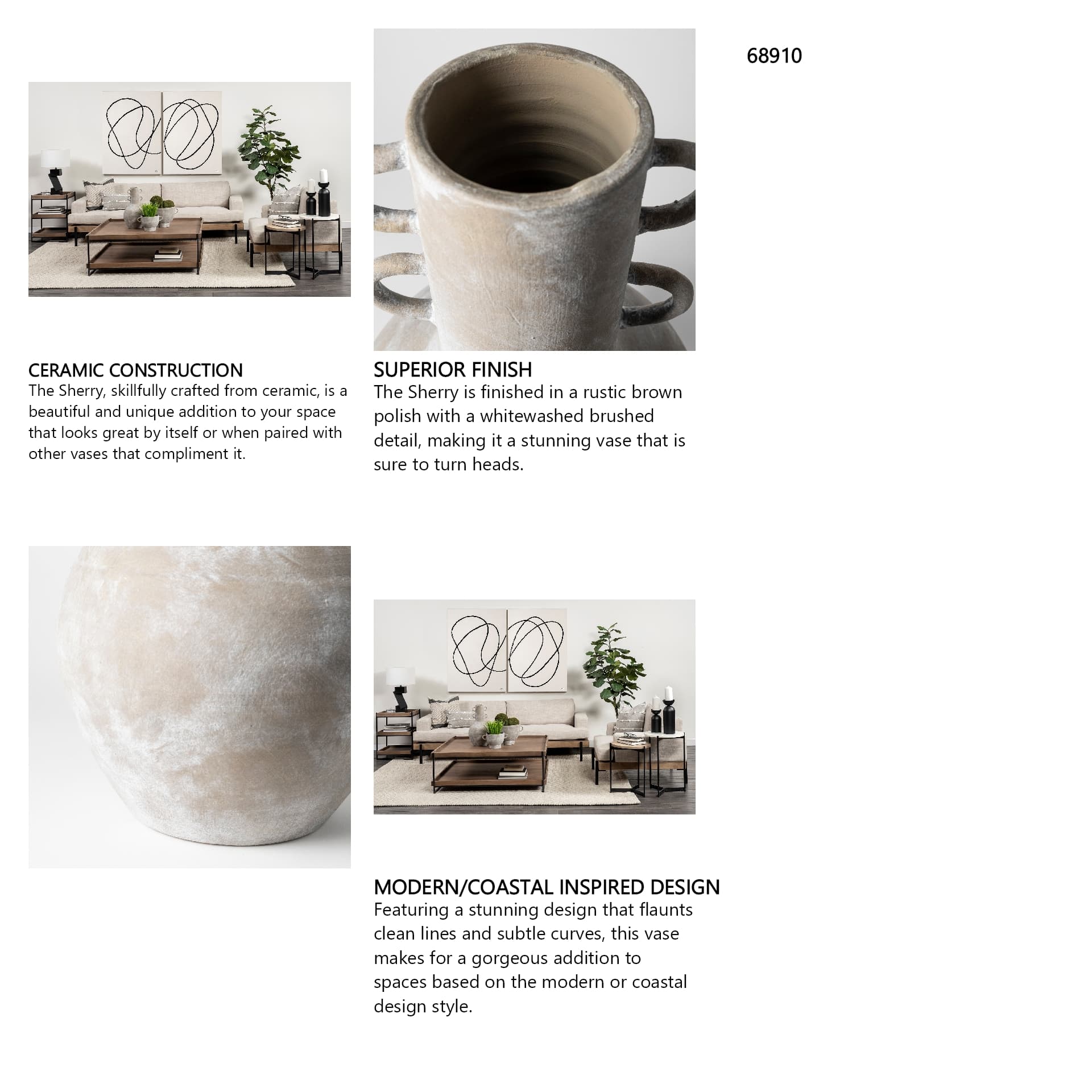 Sherry Rustic Brown Tall Neck Ceramic Vase — in a styled room