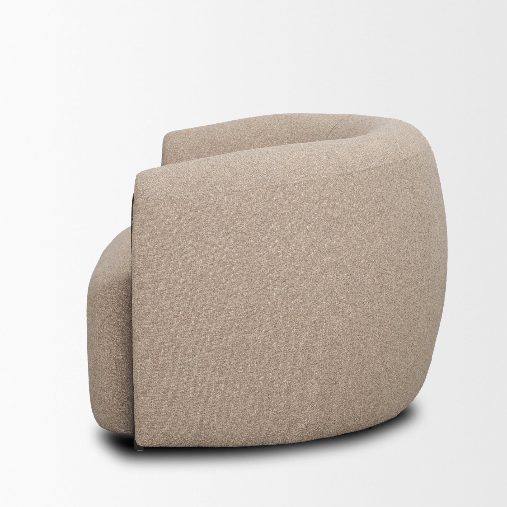 Kornelia Textured Mushroom Fabric Barrel Accent Chair — product photograph