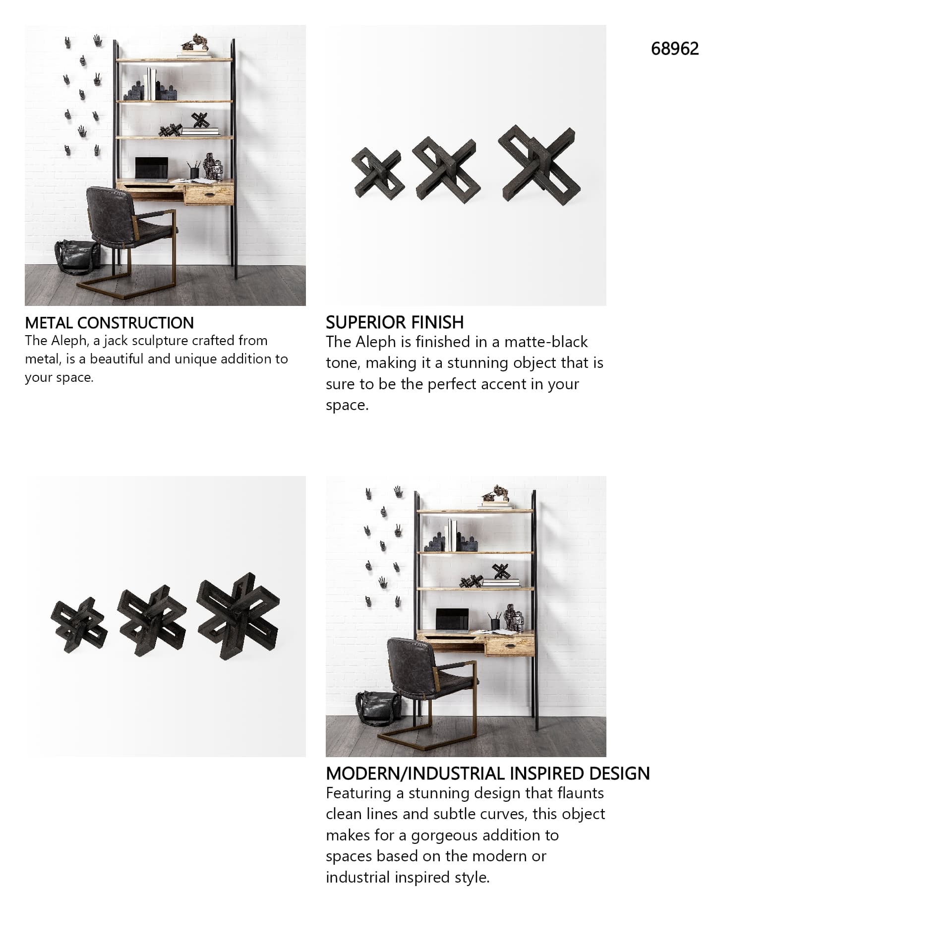 Aleph (Set of 3) Black Metal Small Medium & Large Jacks — in a styled room