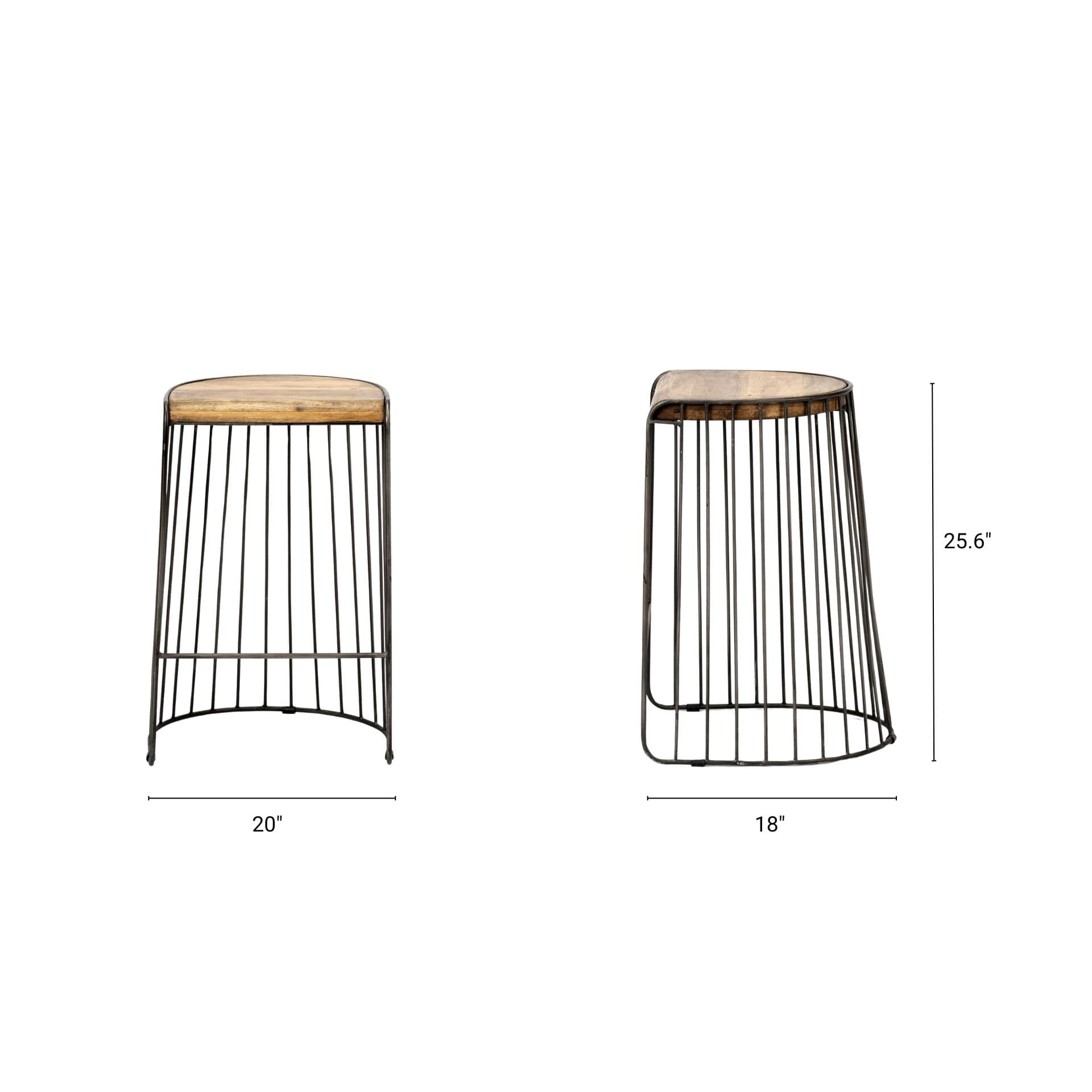 Seagram Backless 25.6in Seat Counter Stool | Brown Wood w/ Black Metal — product photograph
