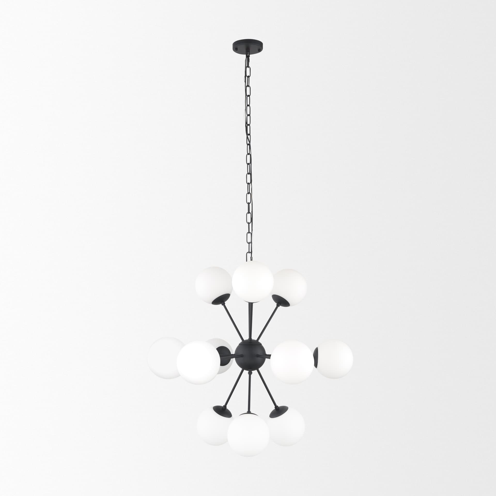 Barbara Matte Black Metal w/ Frosted Glass Globes 11-Light Chandelier — product photograph