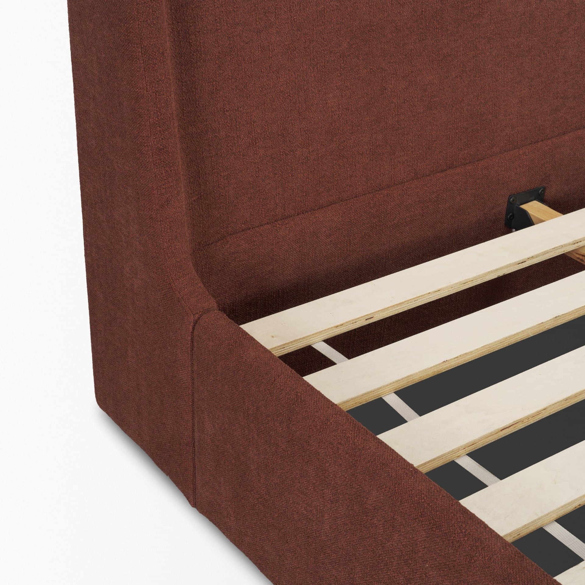 Solene King Upholstered Bedframe w/ Footbed | Curved Headboard | Burgundy Fabric — product photograph