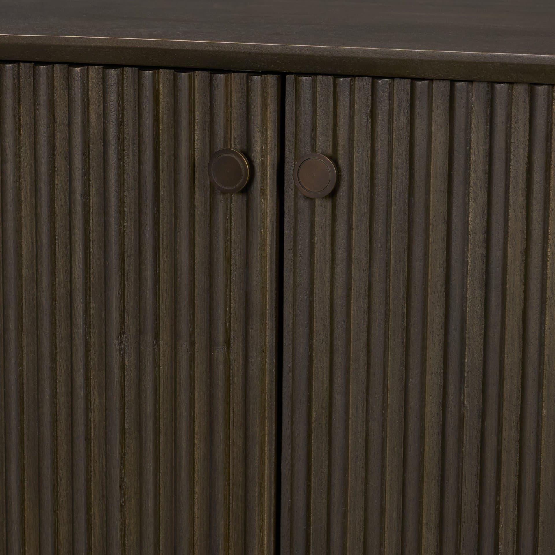 Cinder Distressed Dark Brown Wood Reeded 2-Door Closed Accent Cabinet — product photograph
