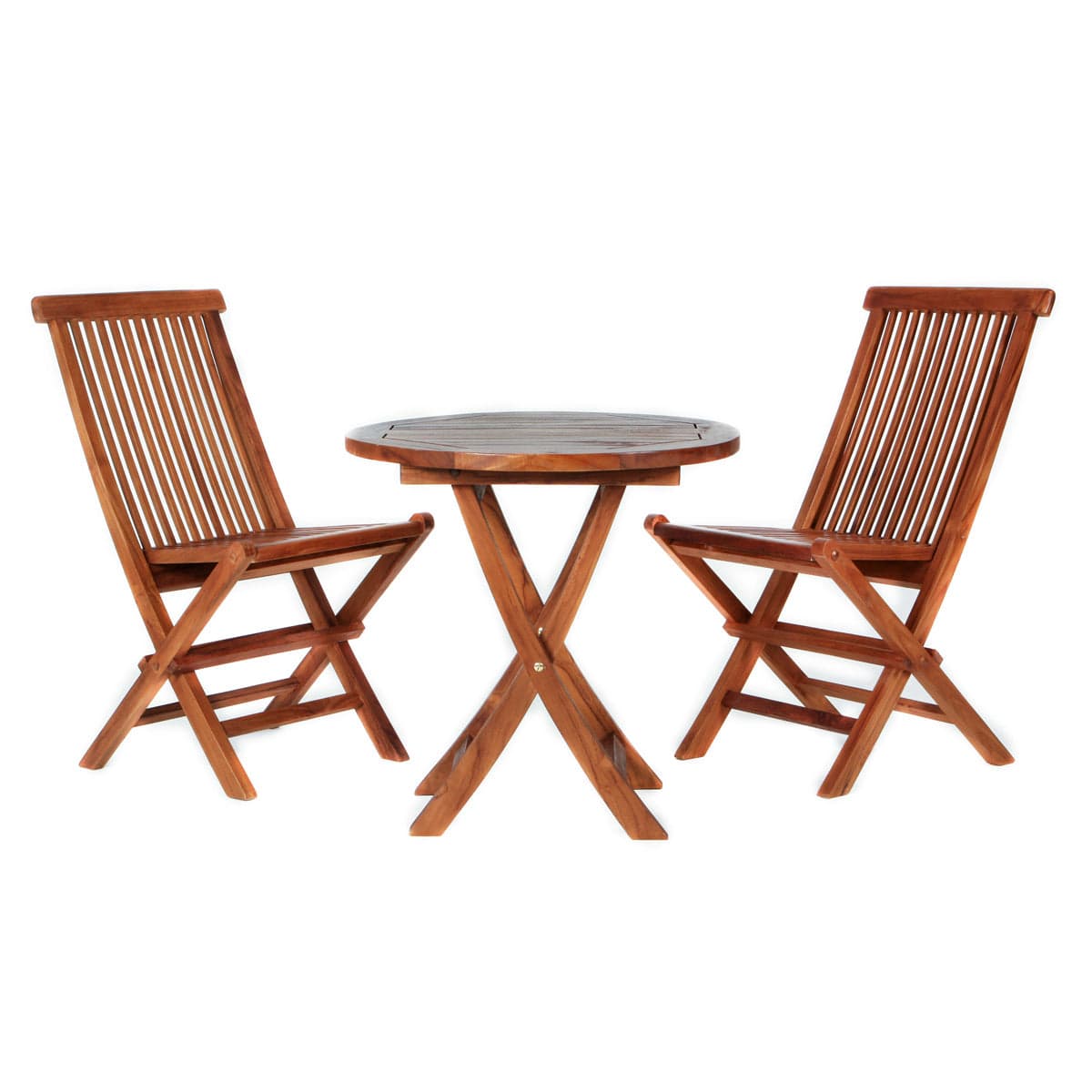 3-Piece Teak Bistro Table & Folding Chair Set — product photograph