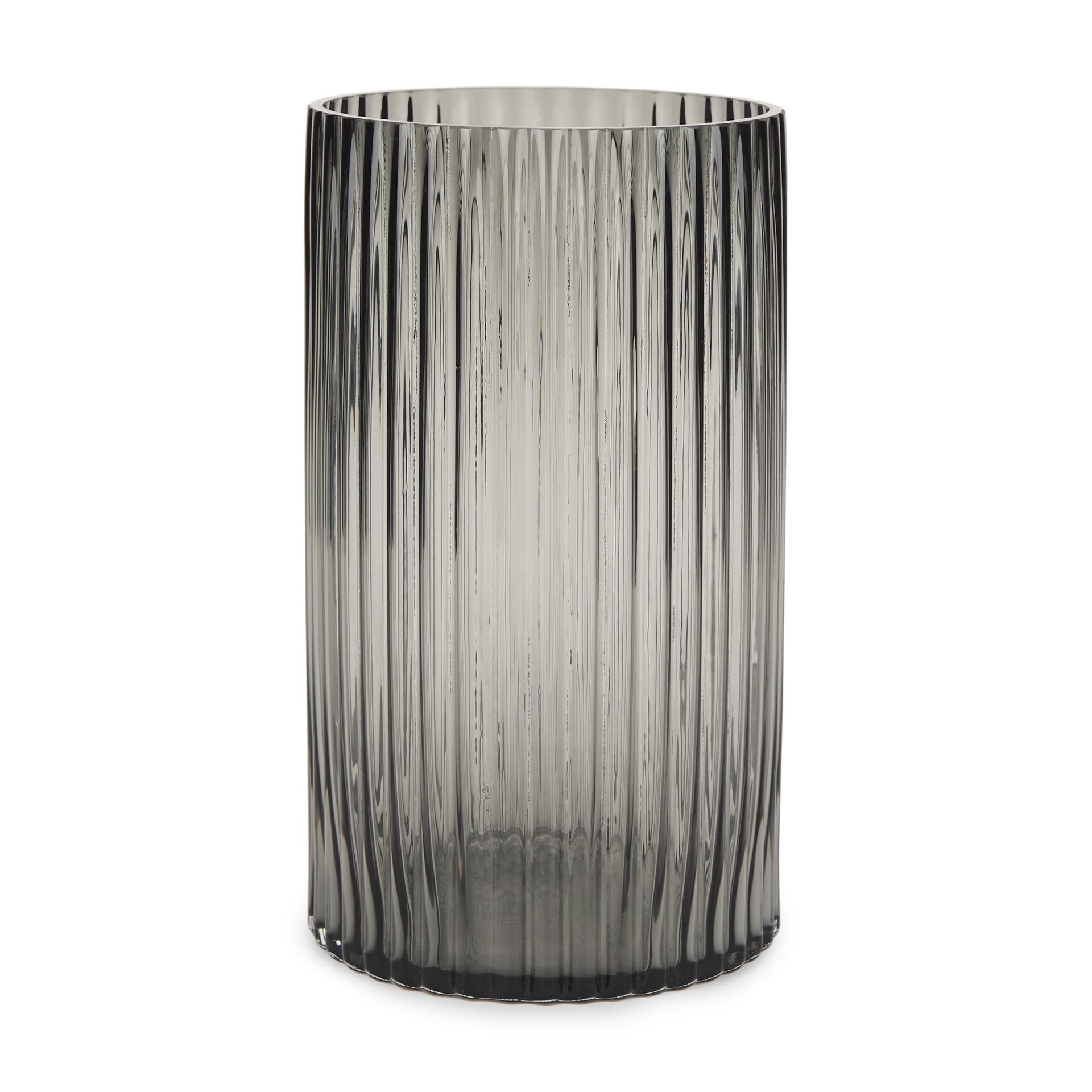 Dawn 11.4" Ribbed Smoke Gray Glass Vase — product photograph
