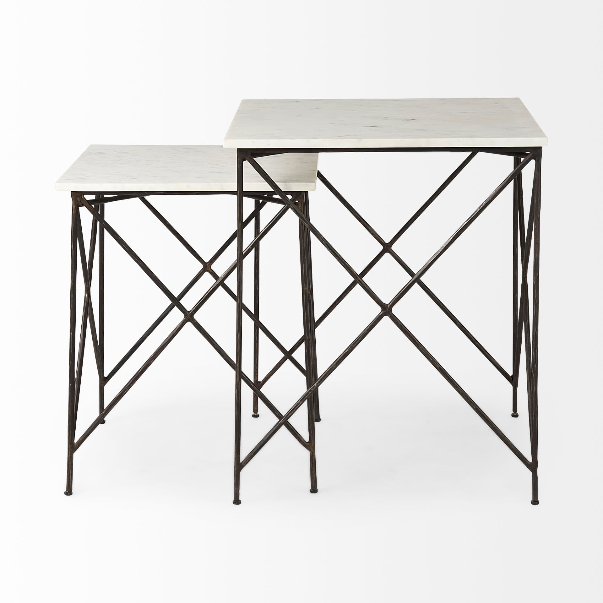 Lorlei 20.0L x 20.0W x 23.8H White Marble Top W/ Gray Iron Legs End and Side Table — product photograph