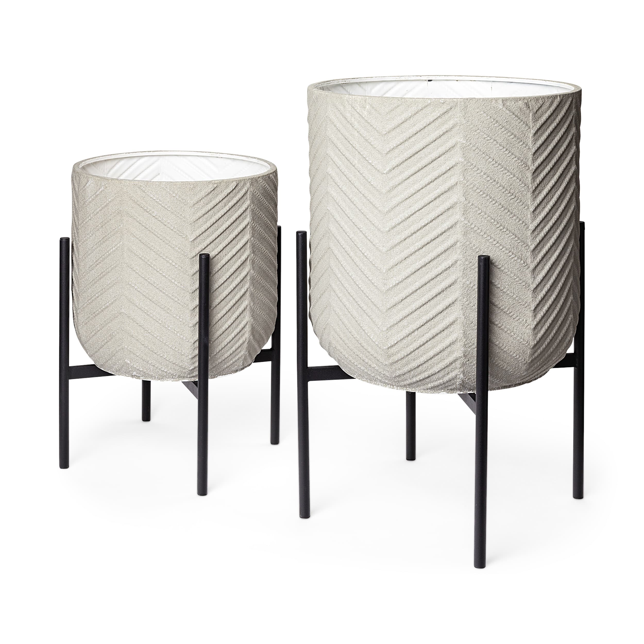 Mabel Set of Two 15.4 x 24.8 Eggshell Metal Top W/ Black Iron Base Plant Stands — product photograph