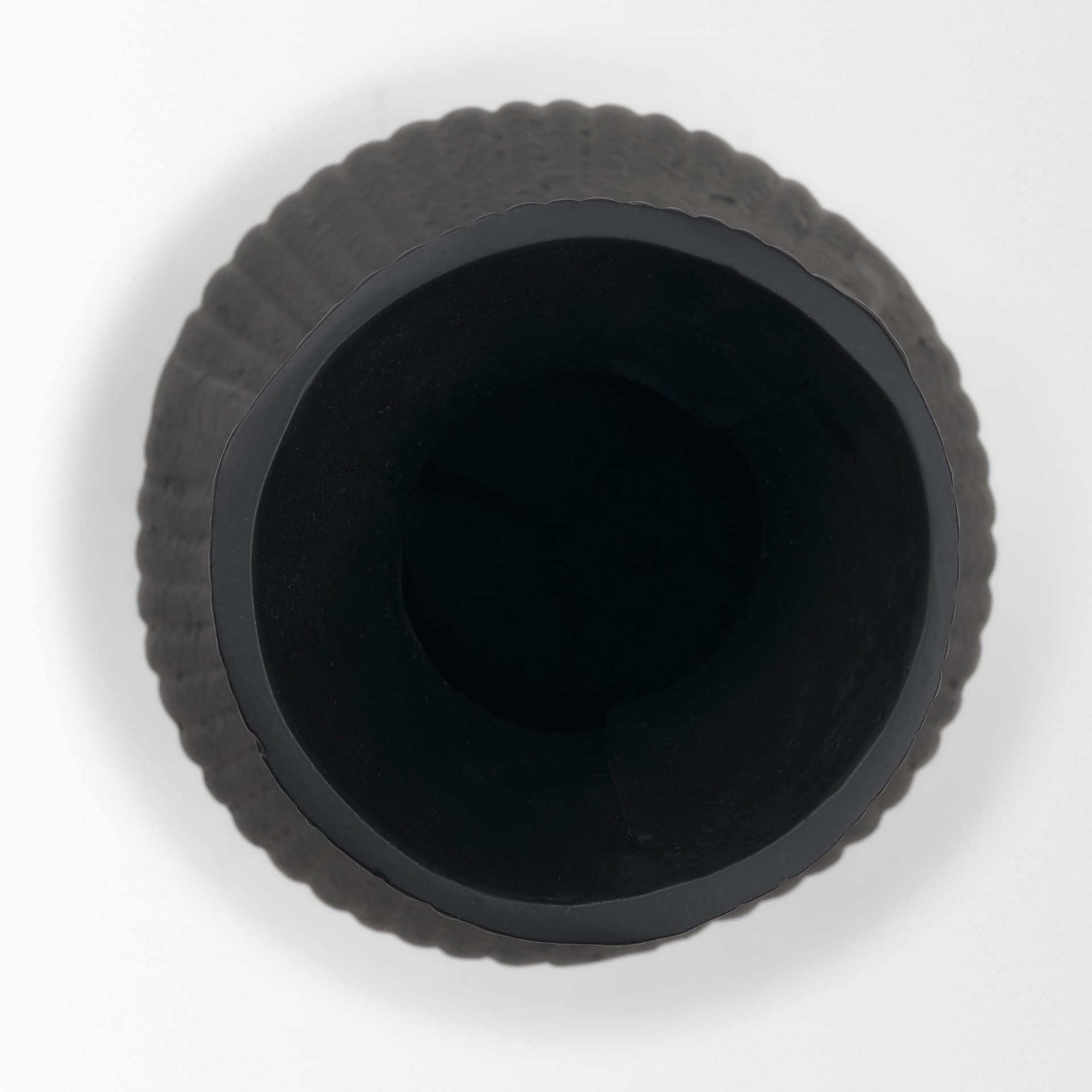 Patine Matte Black Metal Fluted Hourglass Decorative Vase — product photograph