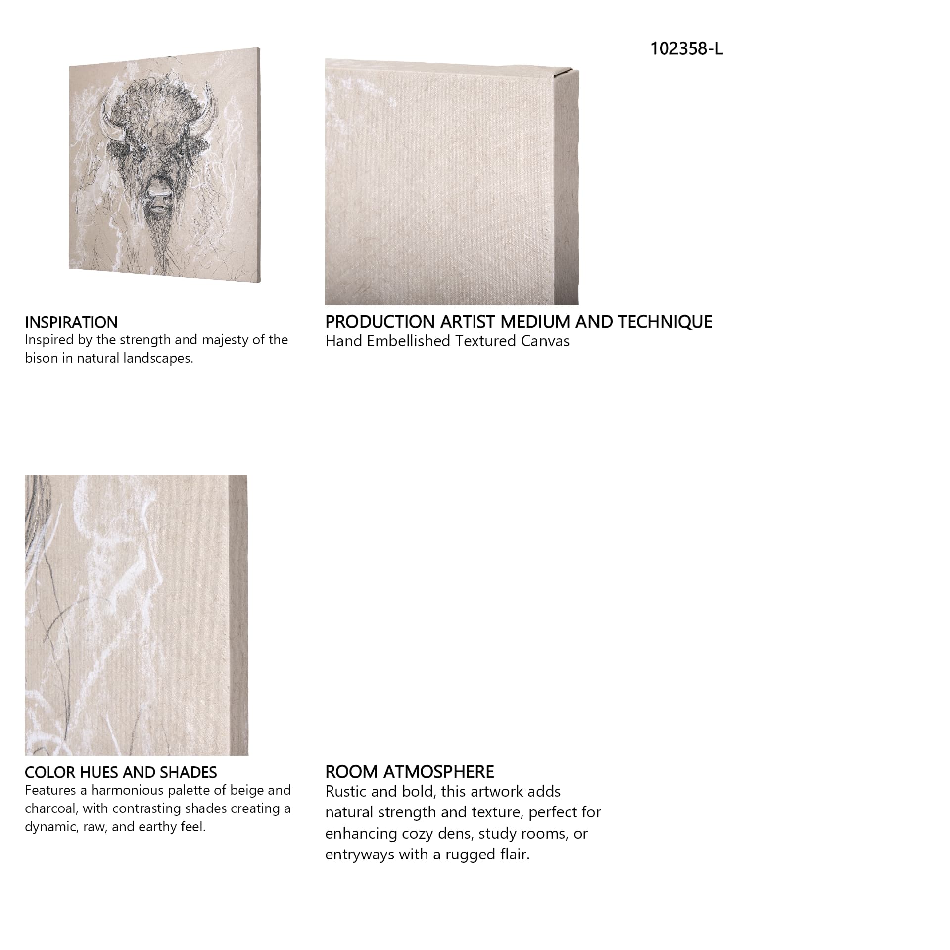Sketch of animal IX (Bison) by Mercana Studio a Hand Embellished Textured Canvas — in a styled room