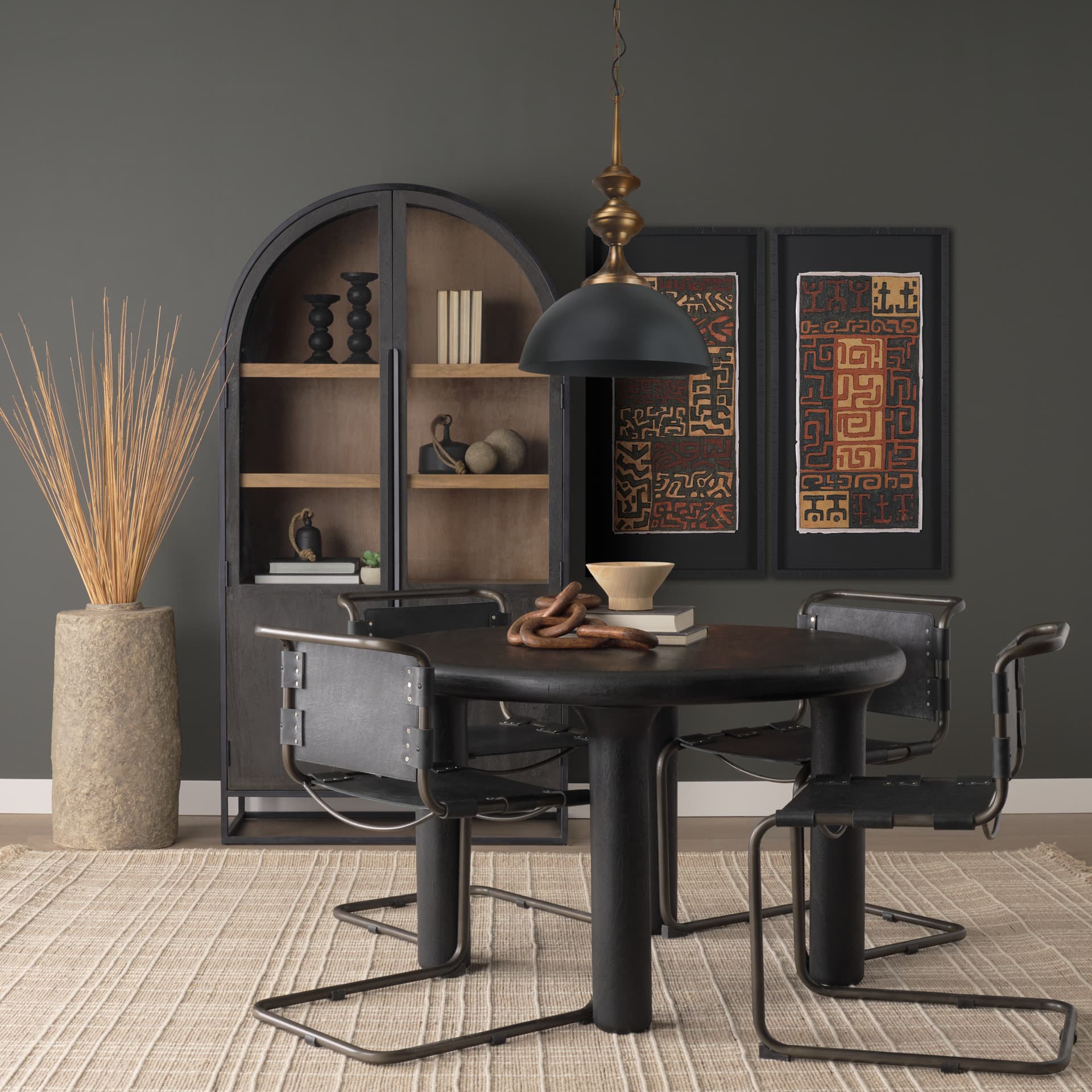 Willson 17.0L x 17.0W x 29.0H Black Iron W/Antique Brass Dome Pendant Light — product photograph