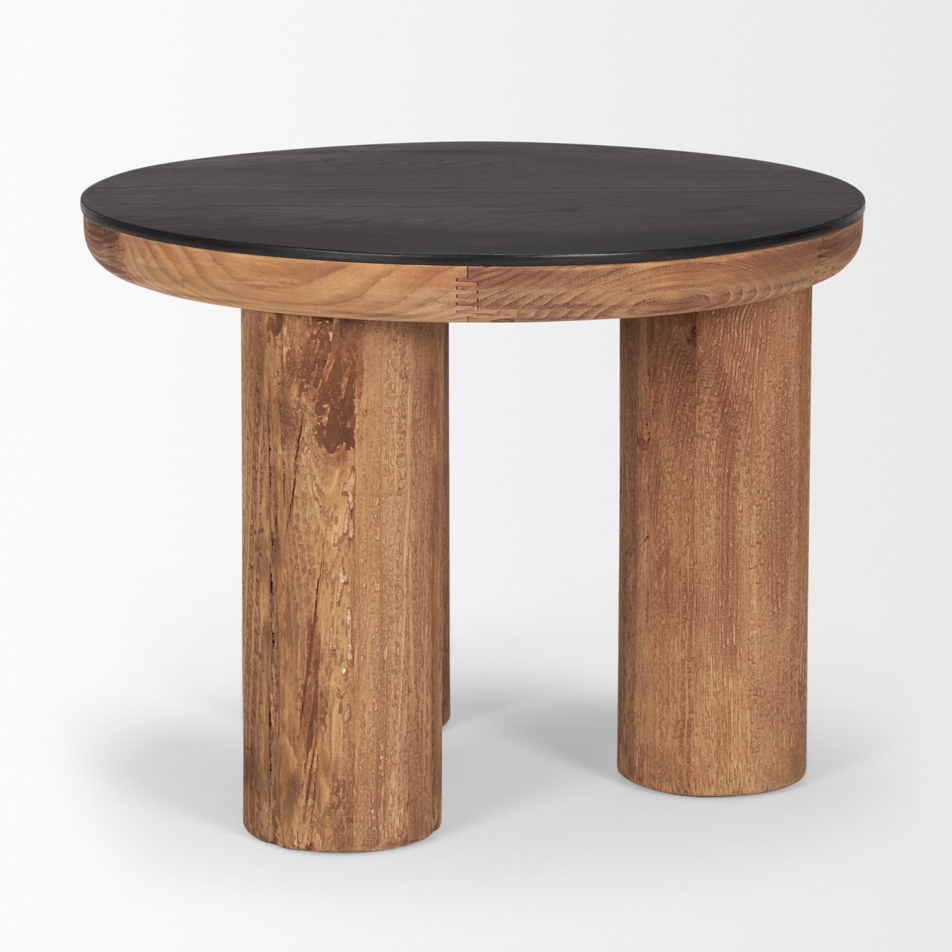 Tucson Natural Wood w/ Round Black Oak Top Side Table — product photograph