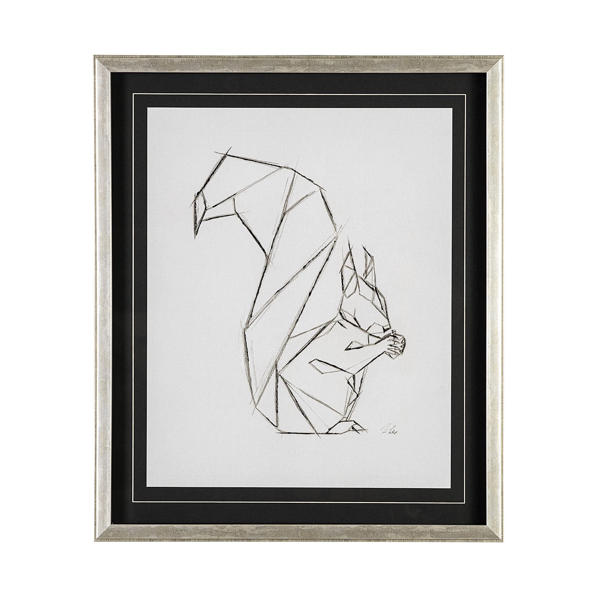 Geo Squirrrel by Mercana Studio a Hand Embellished Textured Framed Art Print Matted under Glass — product photograph