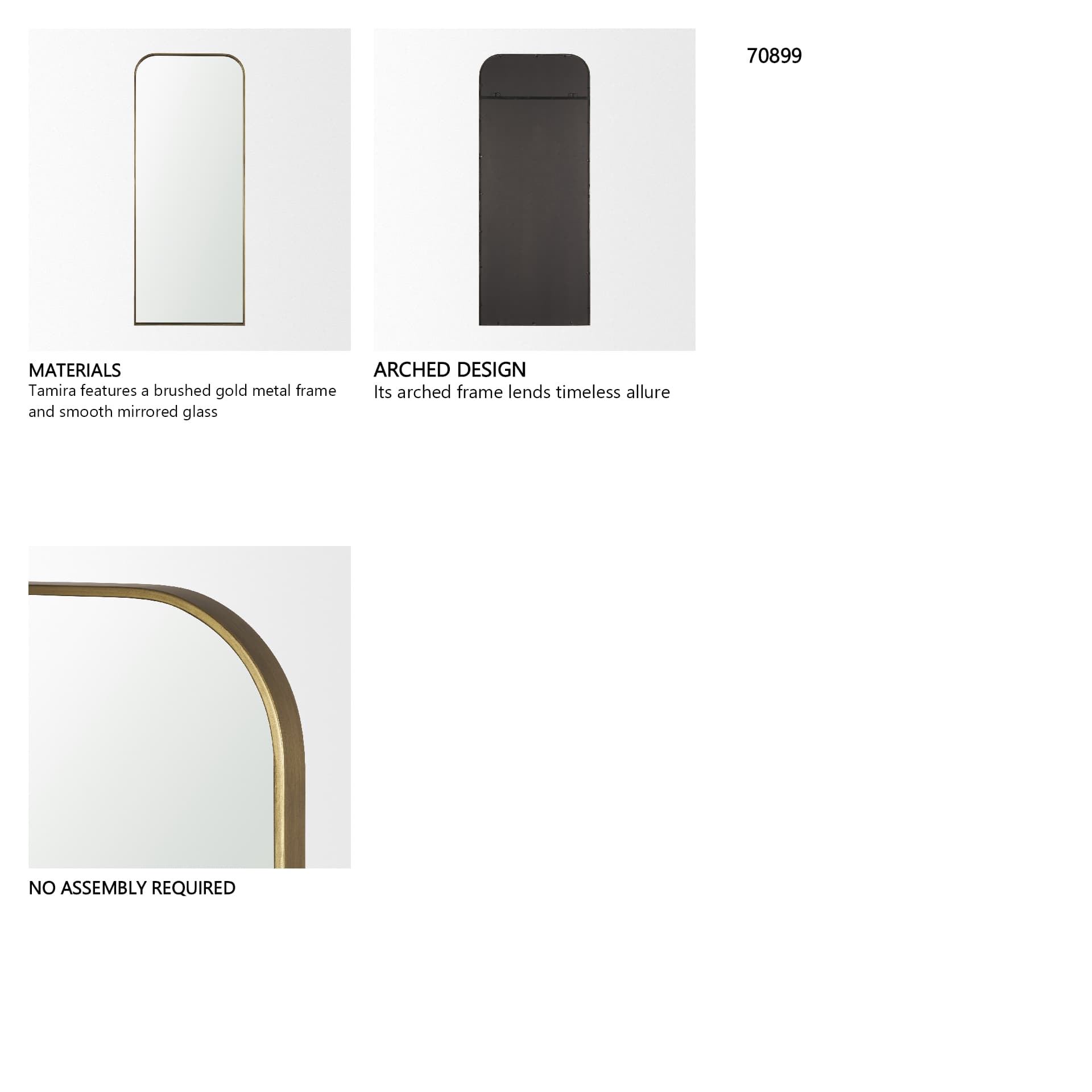 Tamira 75.8" Tall Brushed Brass Metal Arched Mirror — product photograph