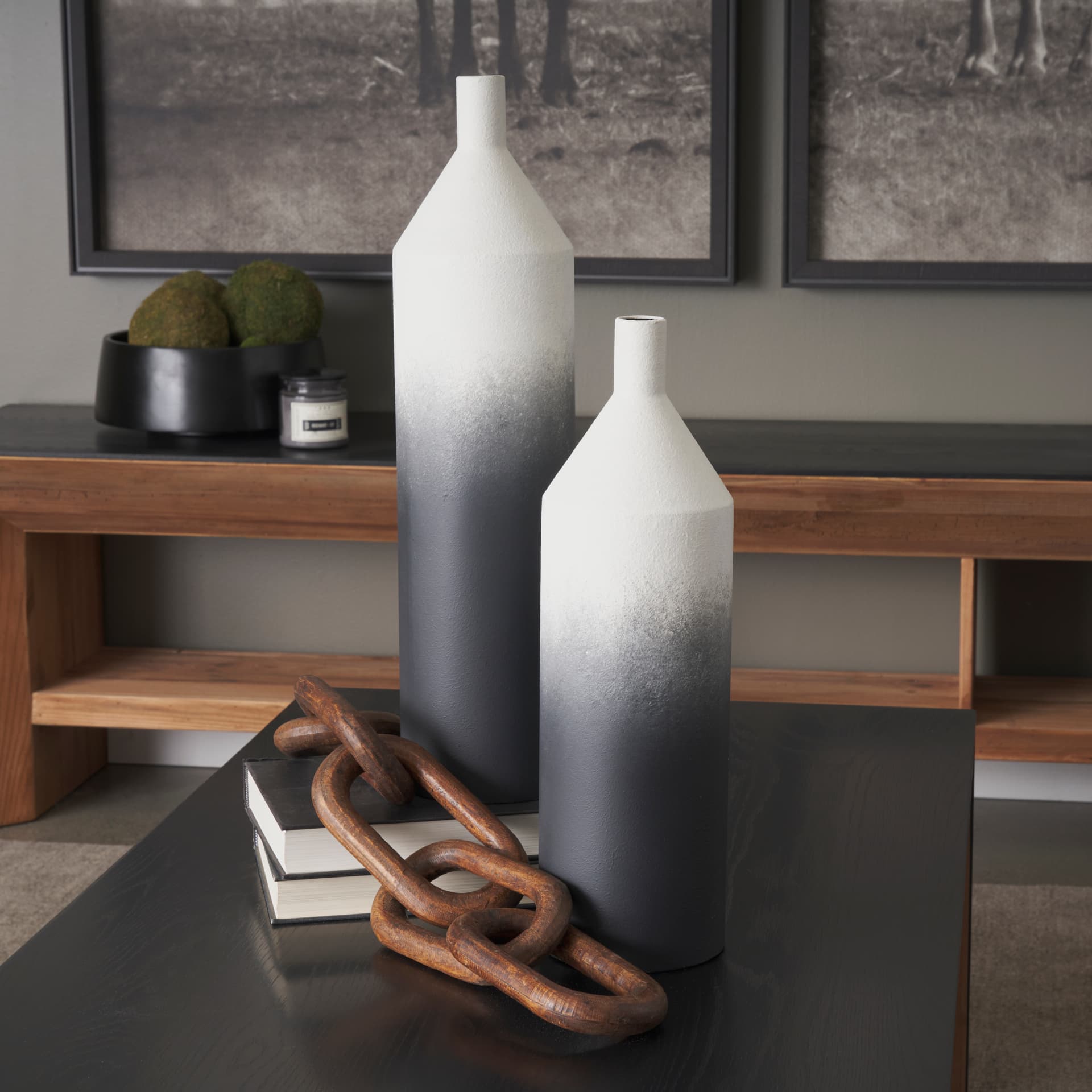 Townley Small White w/ Black Ombre Metal Vase — product photograph
