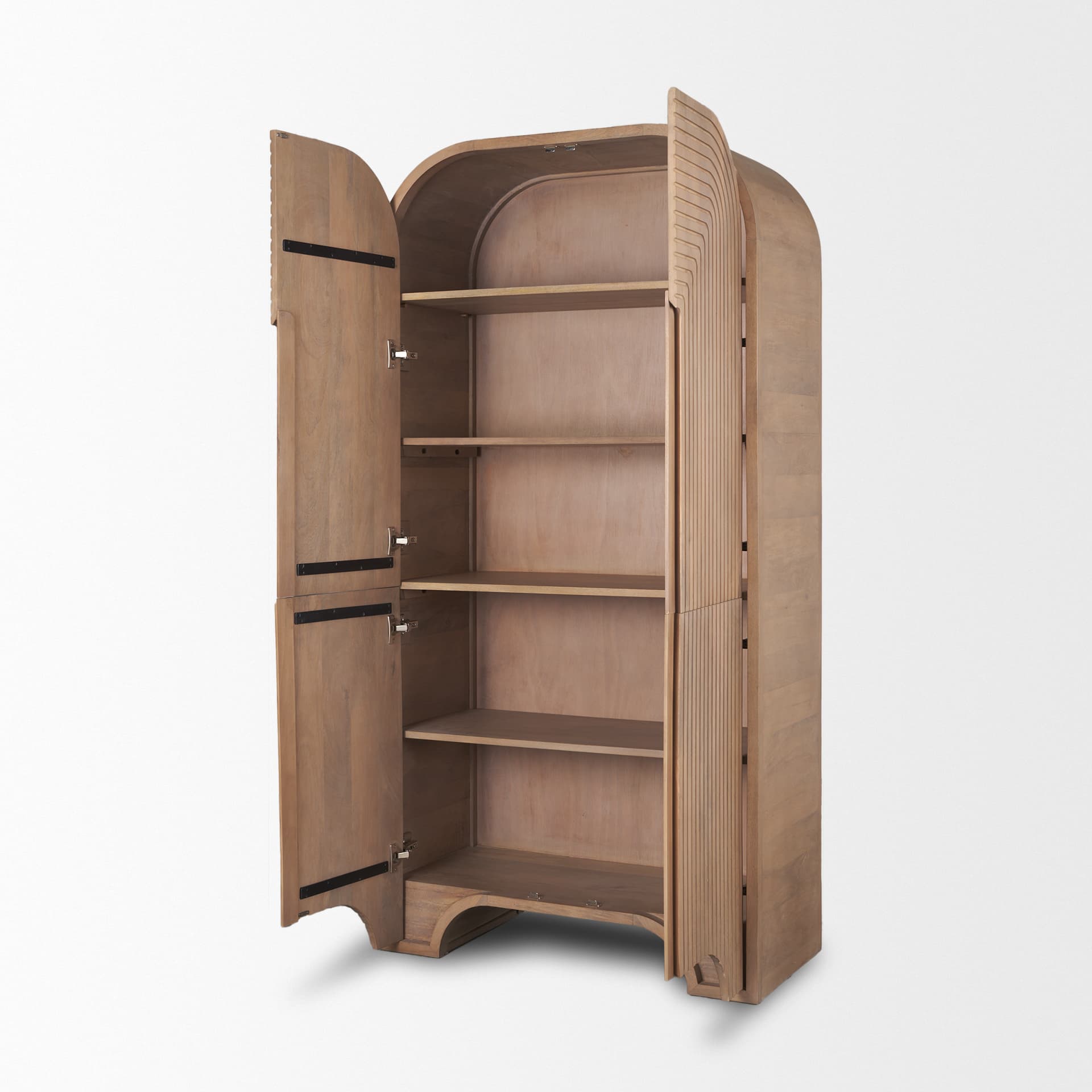 Sorina Reverse Fluted Light Brown Wood Curio Cabinet — product photograph