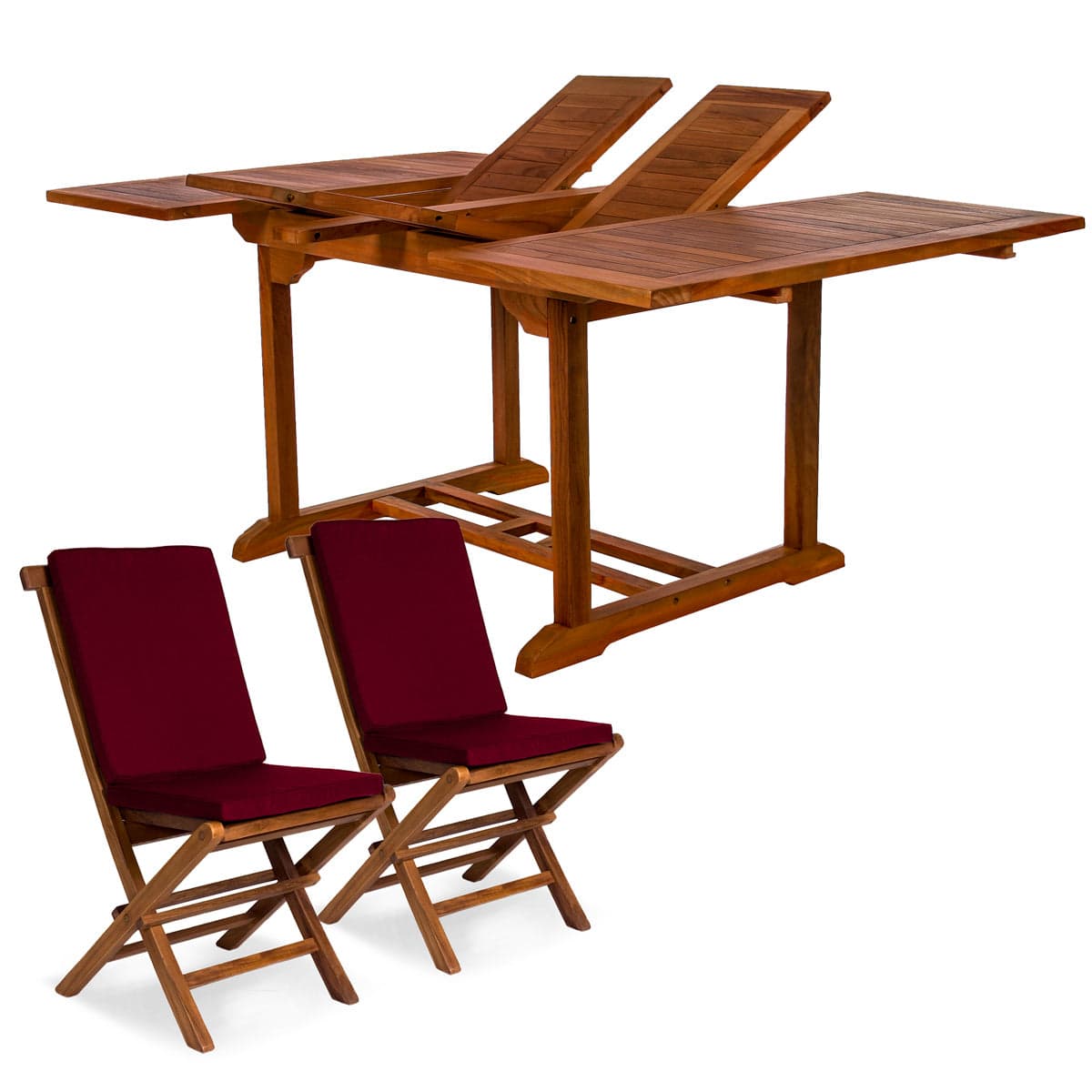 9-Piece Teak Extension Patio Table and Folding Dining Chairs Set — product photograph