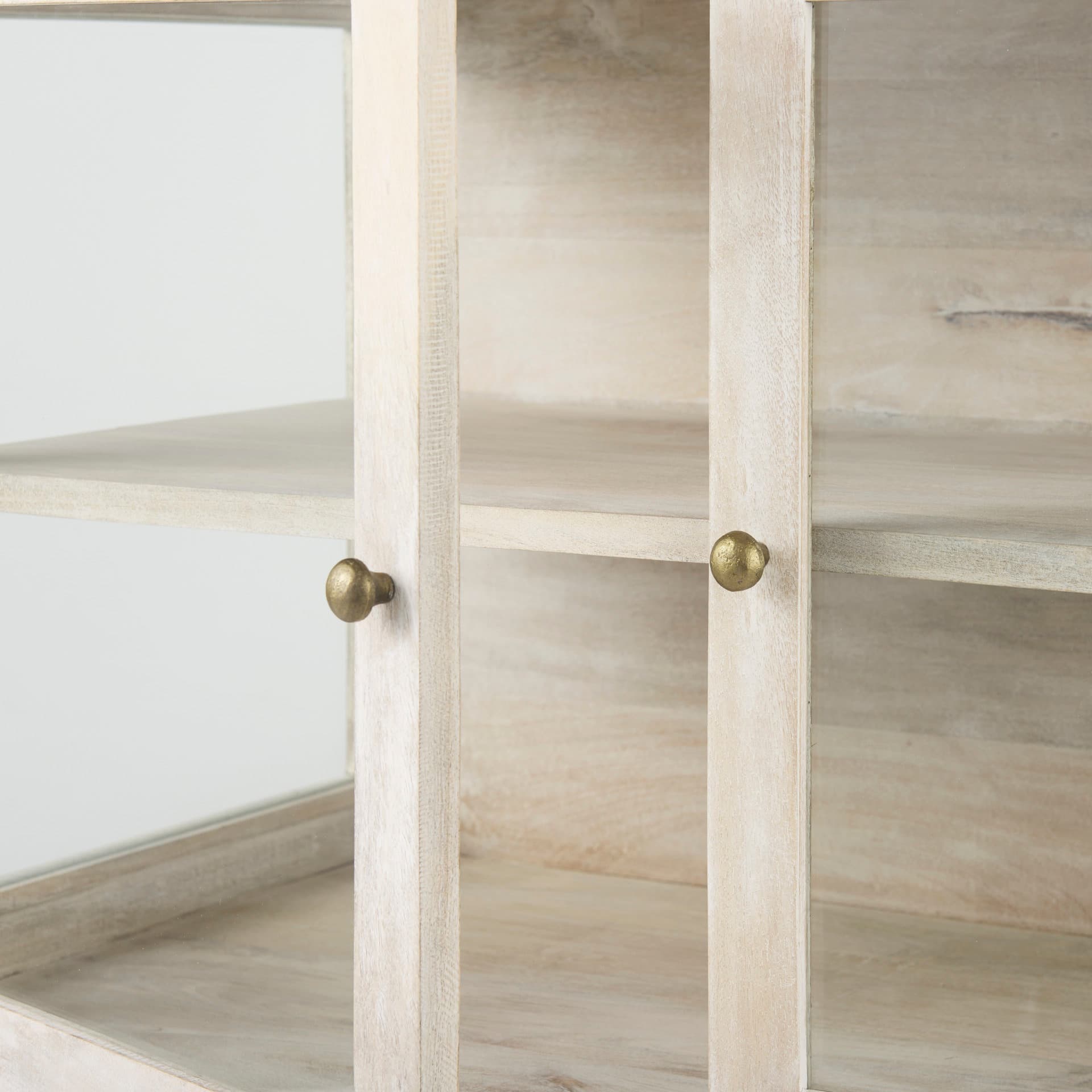 Arelius 36L x 18W x 32H White Wood, Gold Metal Base w/ 2 Glass Doors Accent Cabinet — product photograph