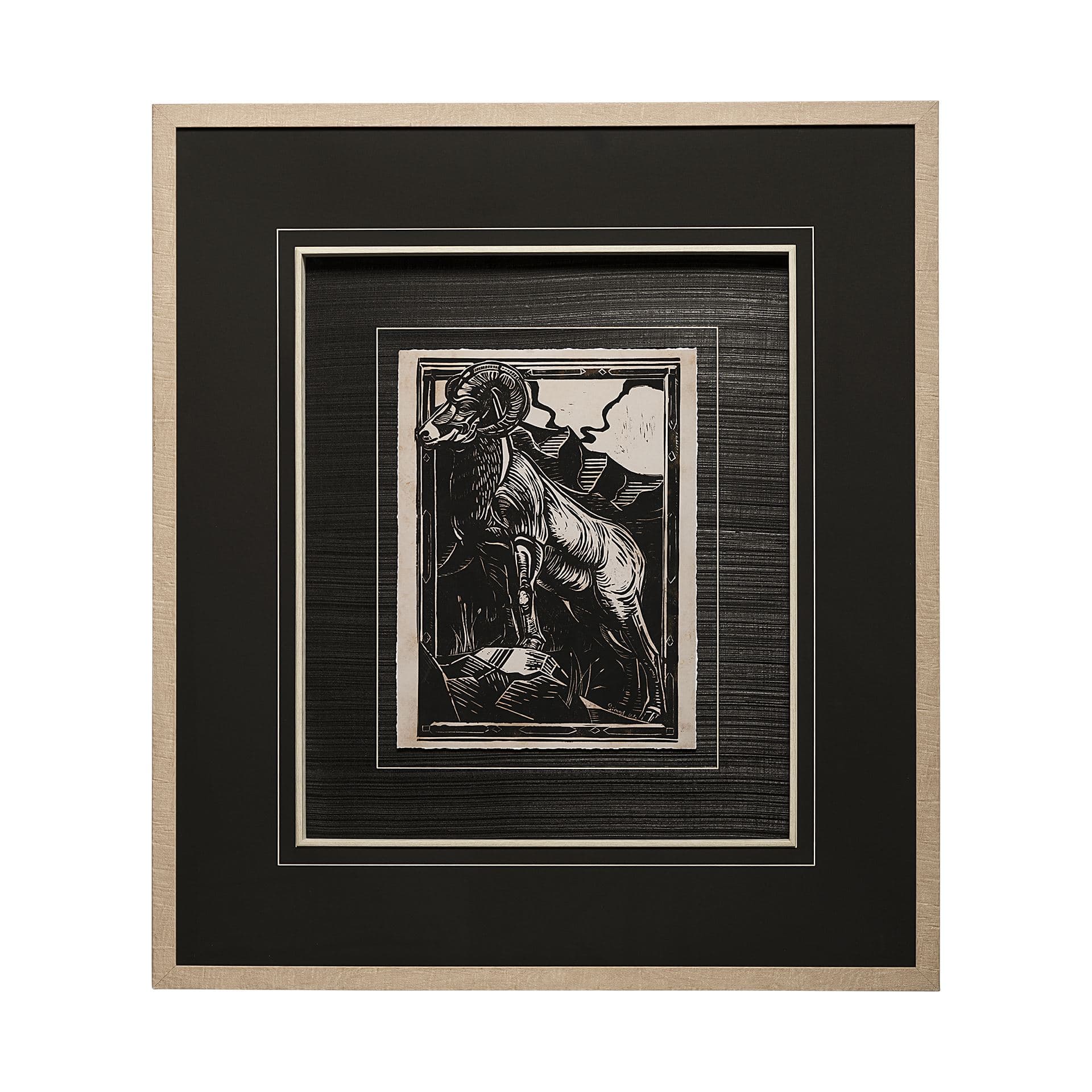 Linocut I by Mercana Studio a Hand Embellished Textured Framed Art Print Matted under Glass — product photograph