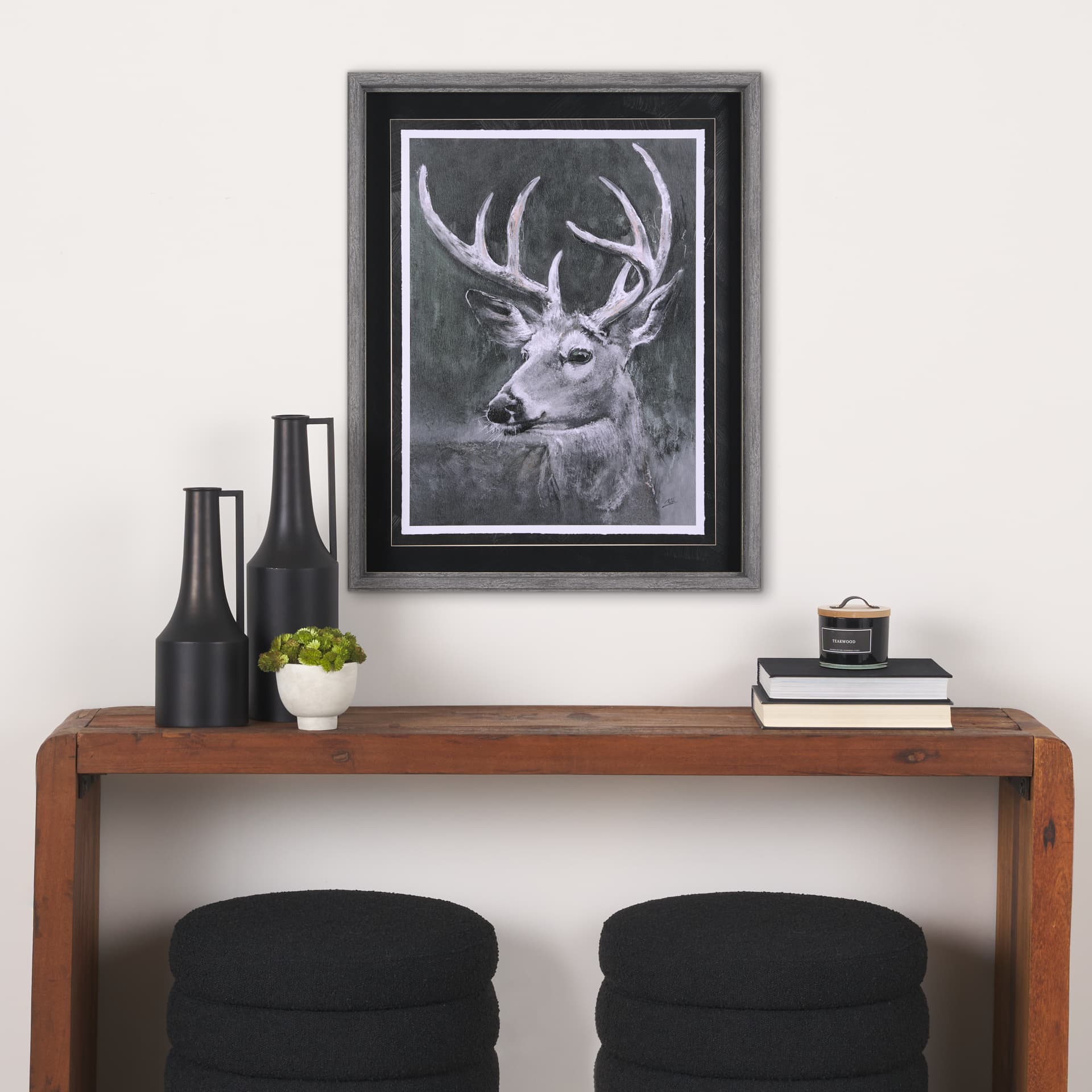 Animal Portrait IV (Deer) by Mercana Studio Hand Embellished Framed Art Print Matted under Glass — in a styled room