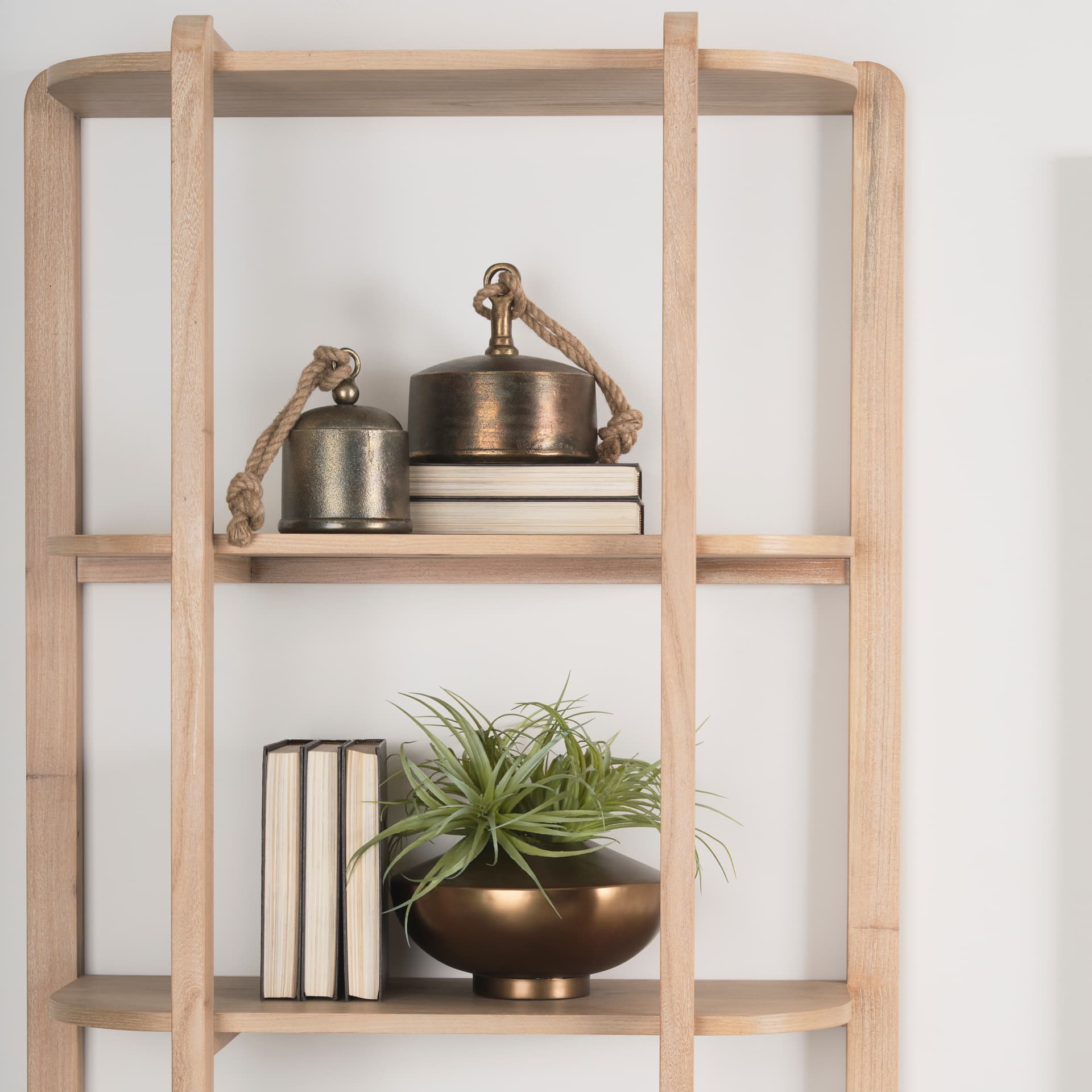 Taylin Light Brown Solid Wood Open Bookshelf — product photograph