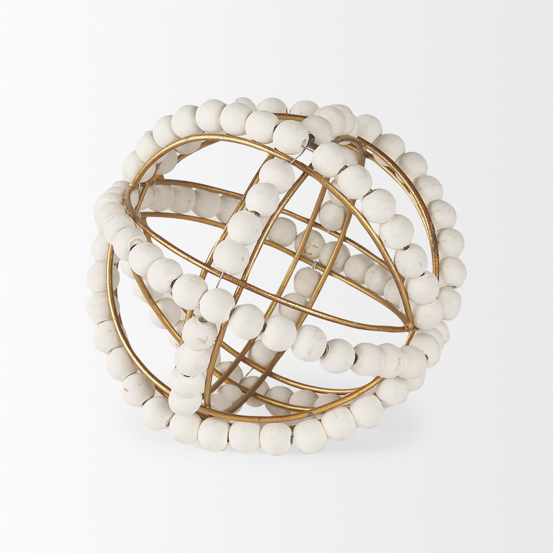 Espanlade I Small 9L x 9W White Wooden Beaded Orb — product photograph