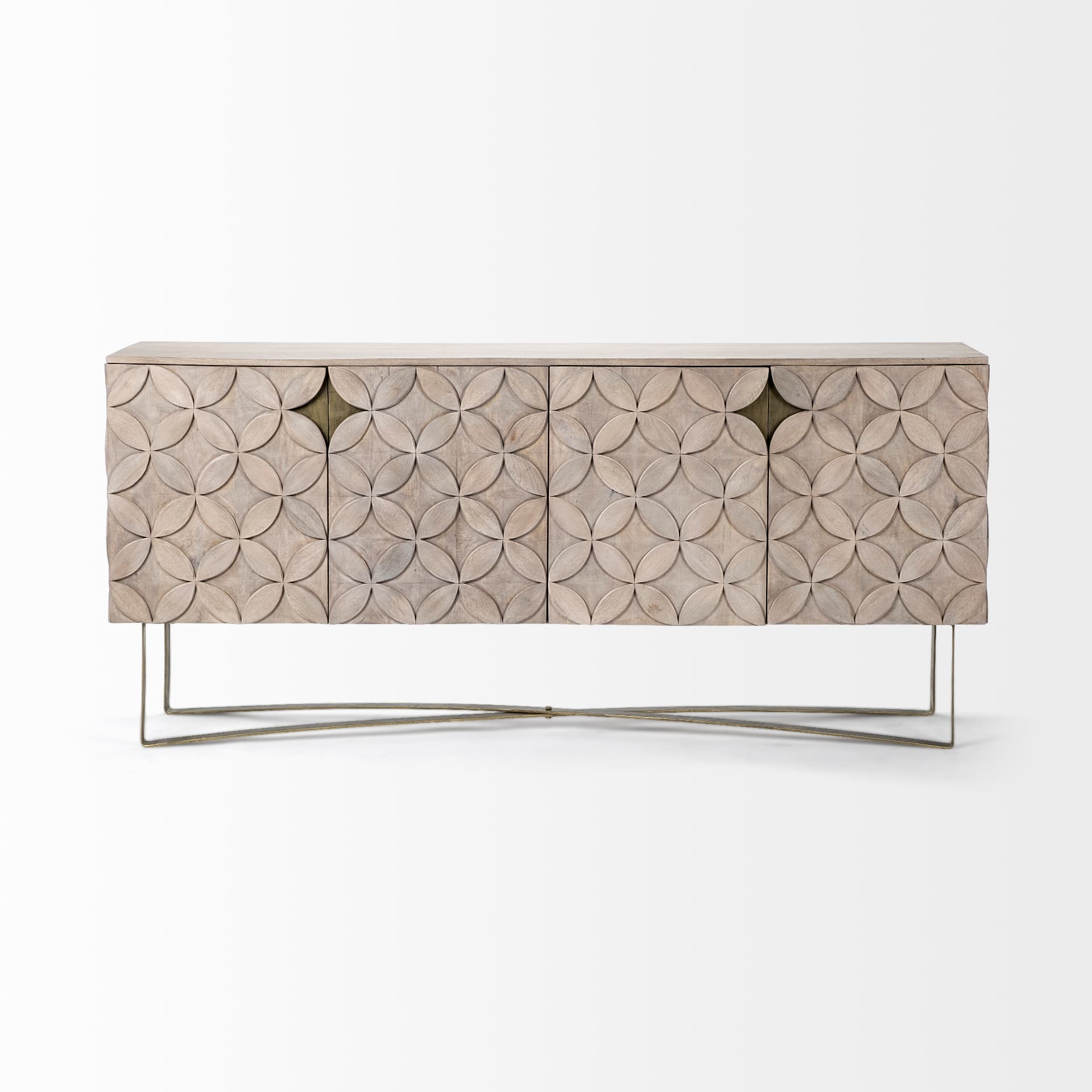 Excelsior I (72x18.3) Solid Wood Gold Metal Base 4 Cabinet Door SideBoard — product photograph