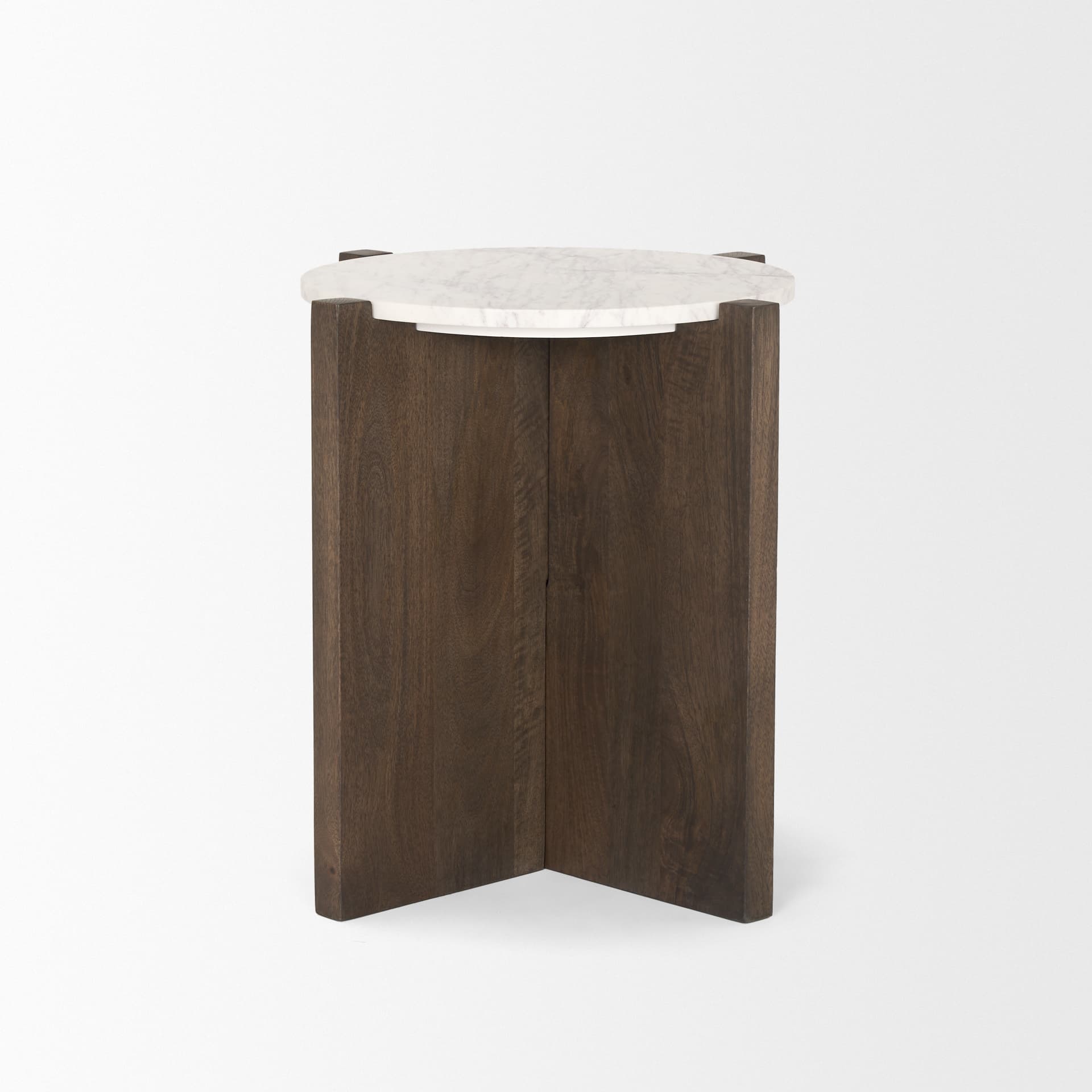 Bianca Dark Brown Wood w/ Marble Round Accent Table — product photograph