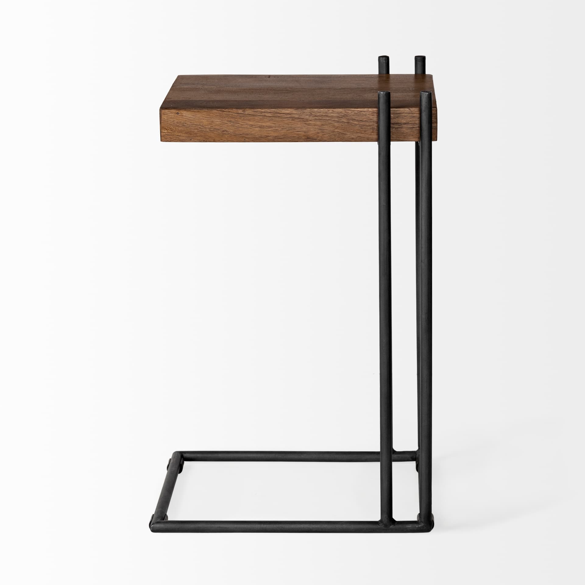 Maddox 16L x 13.5W x 27H Medium Brown Wood w/ Black Metal C-shaped End/Side Table — product photograph