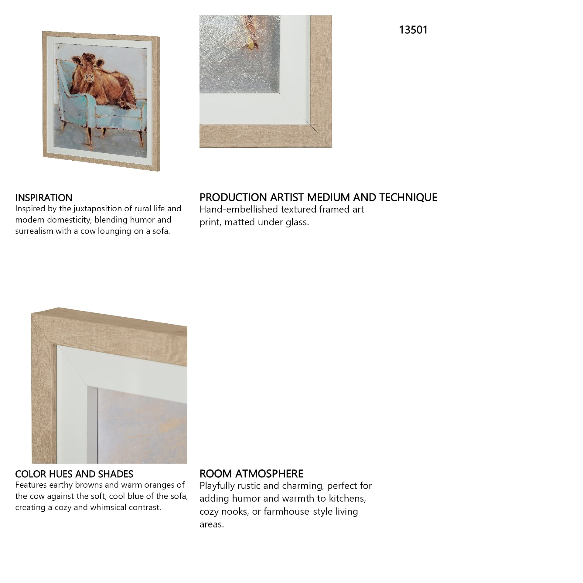 Moo-ving In IV by Ethan Harper a Hand Embellished Textured Framed Art Print Matted under Glass — in a styled room