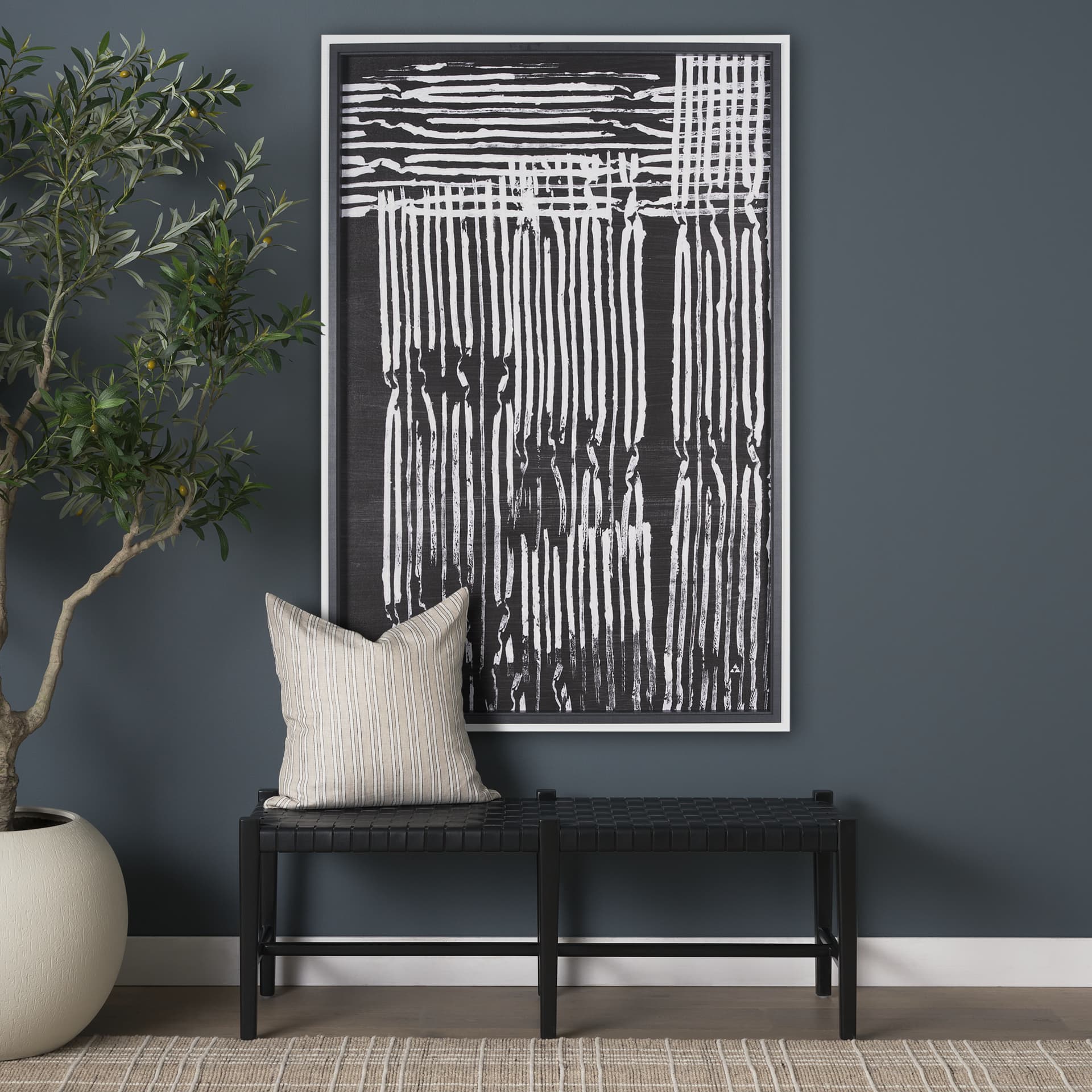 Woven Lines II by Mercana Studio a Hand Embellished Textured Framed Art Print — in a styled room