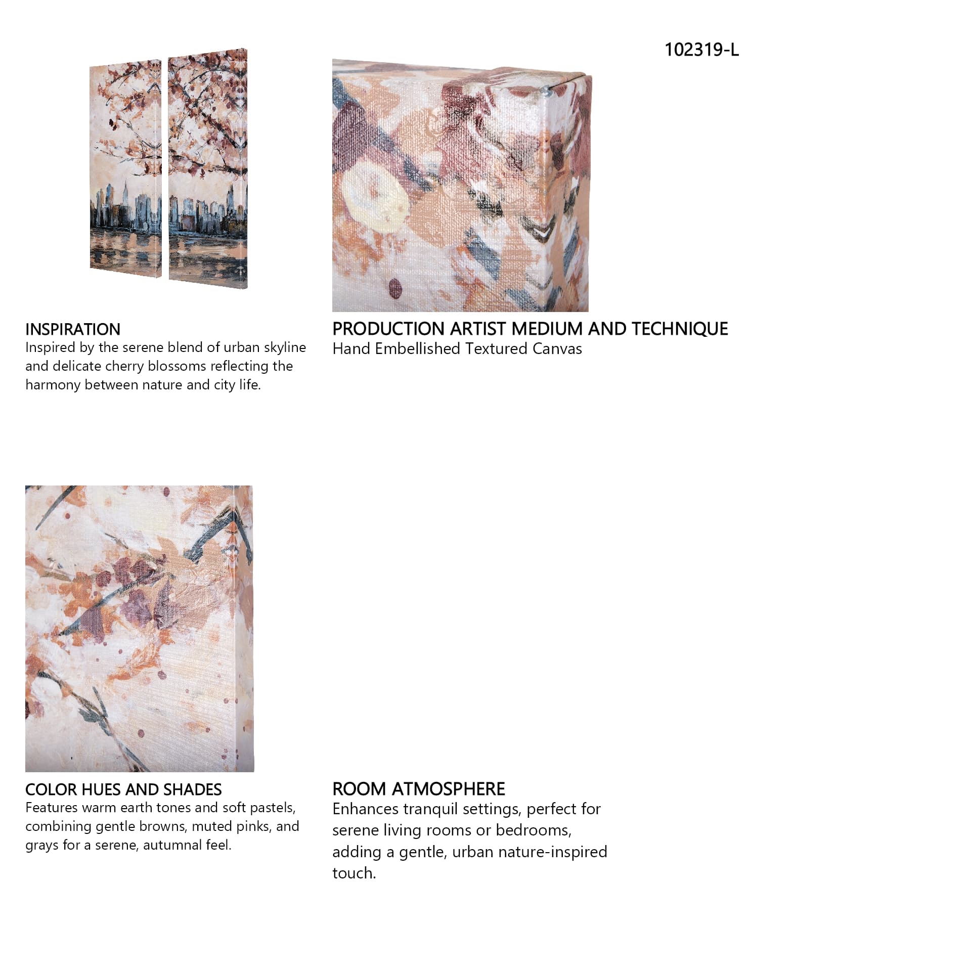 City sunset(L) by Mercana Studio a Hand Embellished Textured Canvas — in a styled room