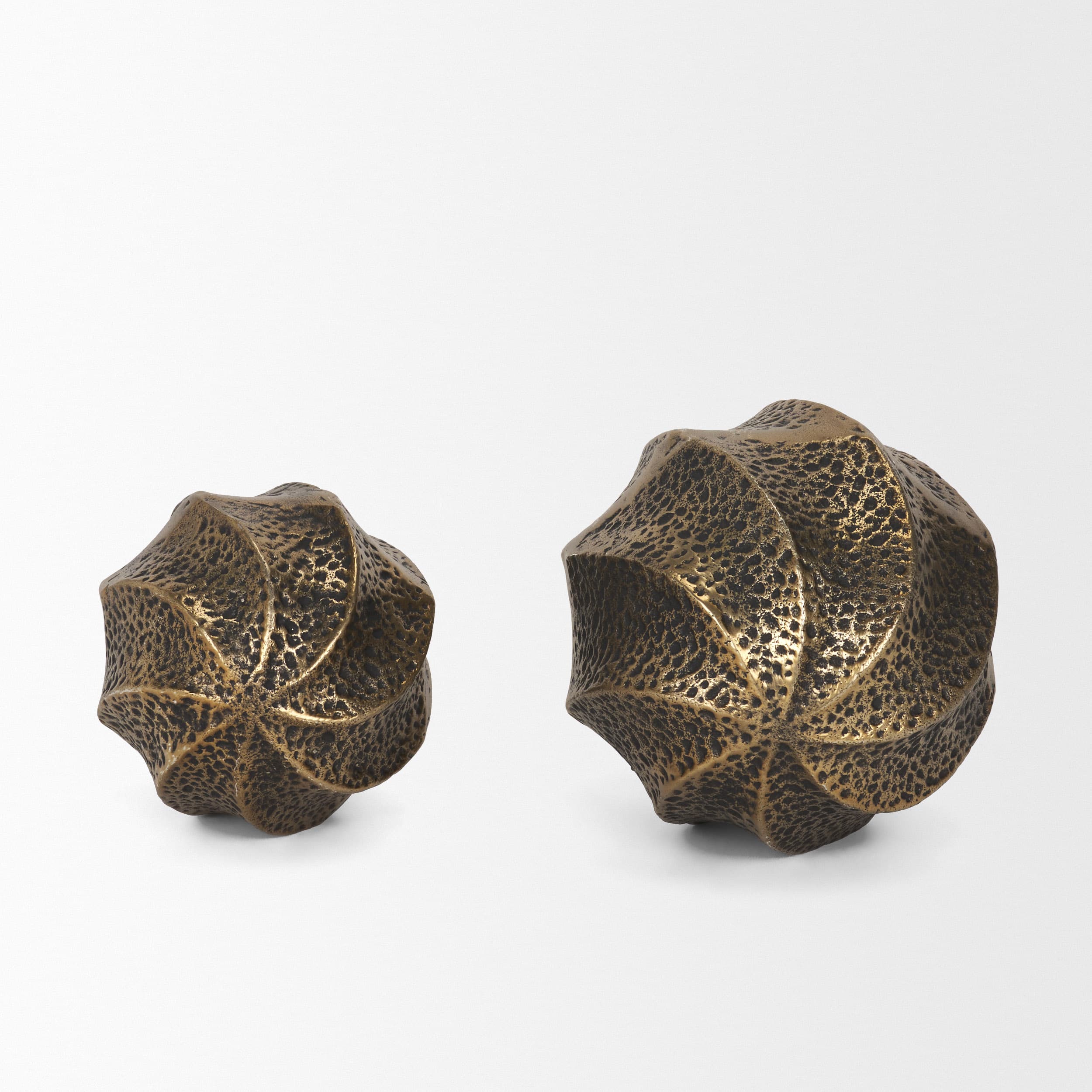 Imani Small Sculptural Textured Antiqued Gold Metal Decorative Orb Object — product photograph