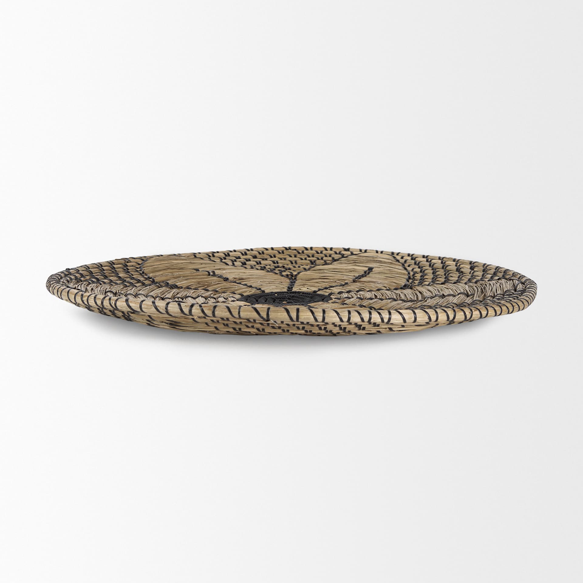 Mekhi 24.0L x 24.0W x 3.5 Light Brown Seagrass W/Black String Round Wall Hanging Plate — product photograph