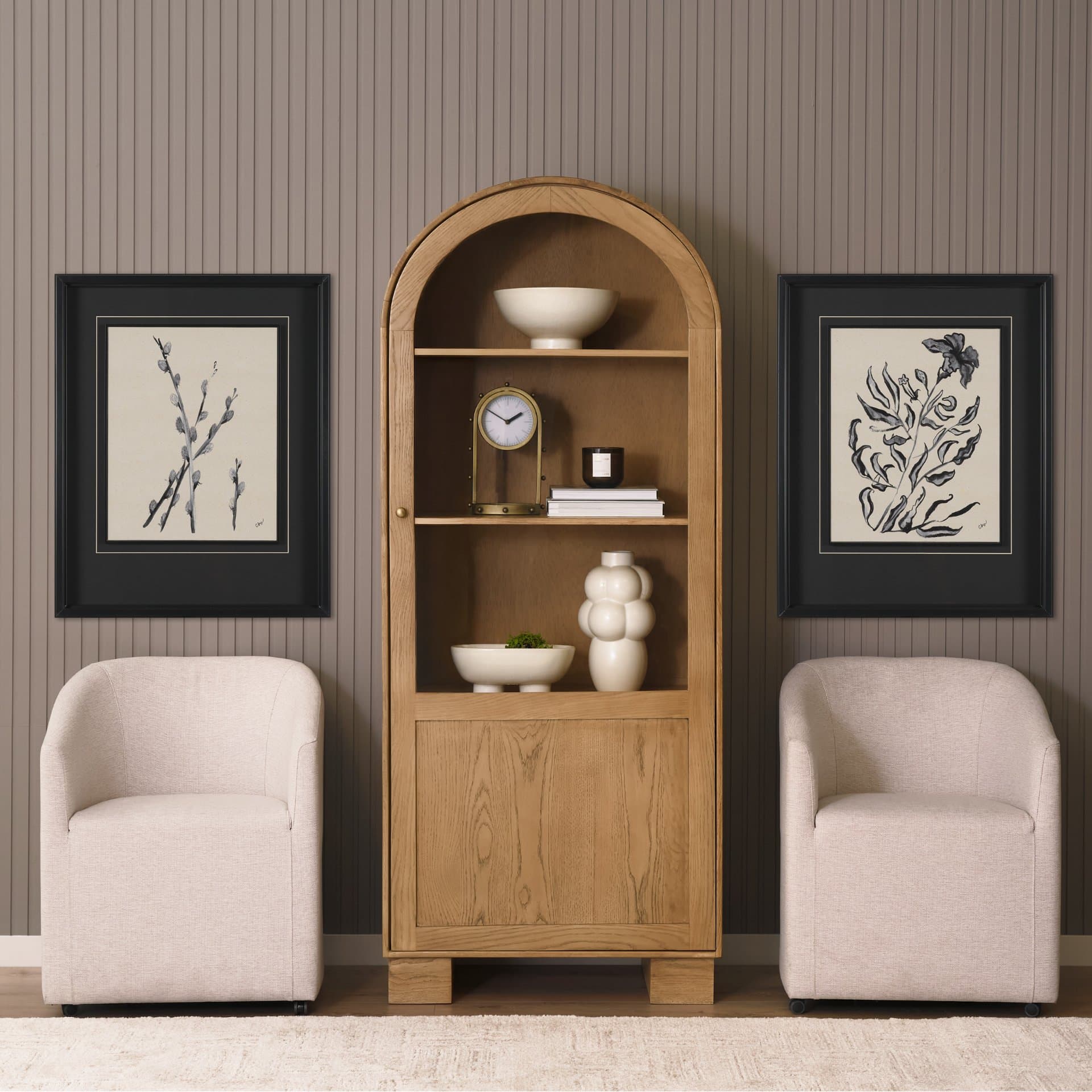 Pussy Willow by Cristina Bartl Villa Hand-Embellished Textured Framed Artwork Matted under Glass — in a styled room
