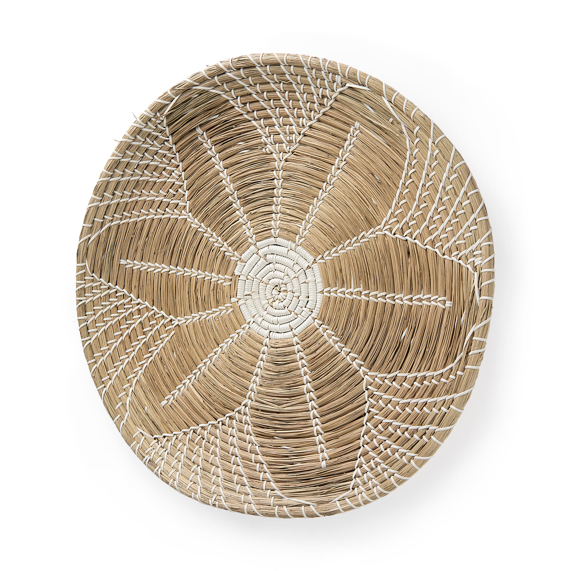 Mekhi 24.0L x 24.0W x 3.5 Light Brown Seagrass W/White String Round Wall Hanging Plate — product photograph