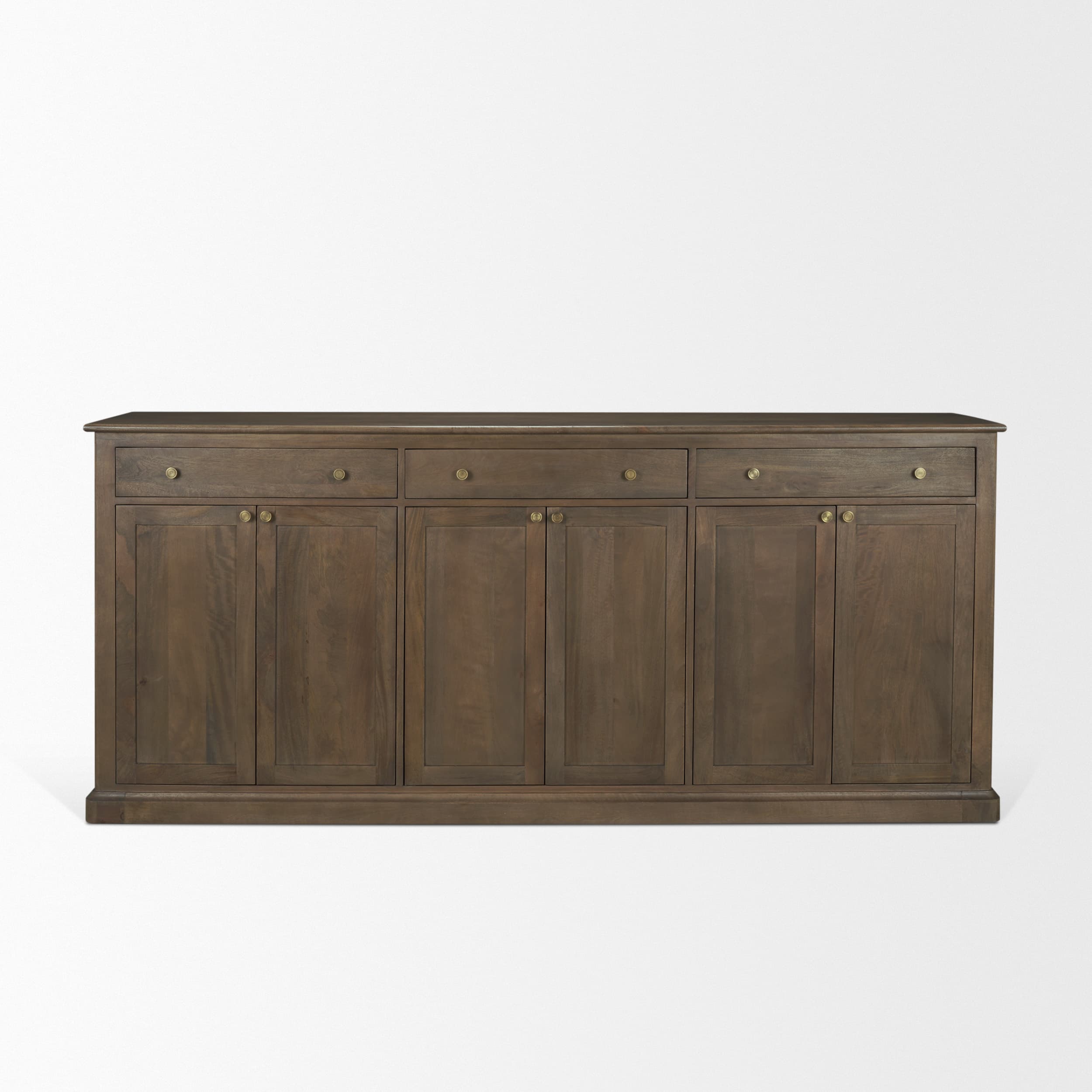 Baron Dark Brown Solid Wood w/ Antiqued Aged Brass Knobs 3-Drawer 6-Door Sideboard — product photograph