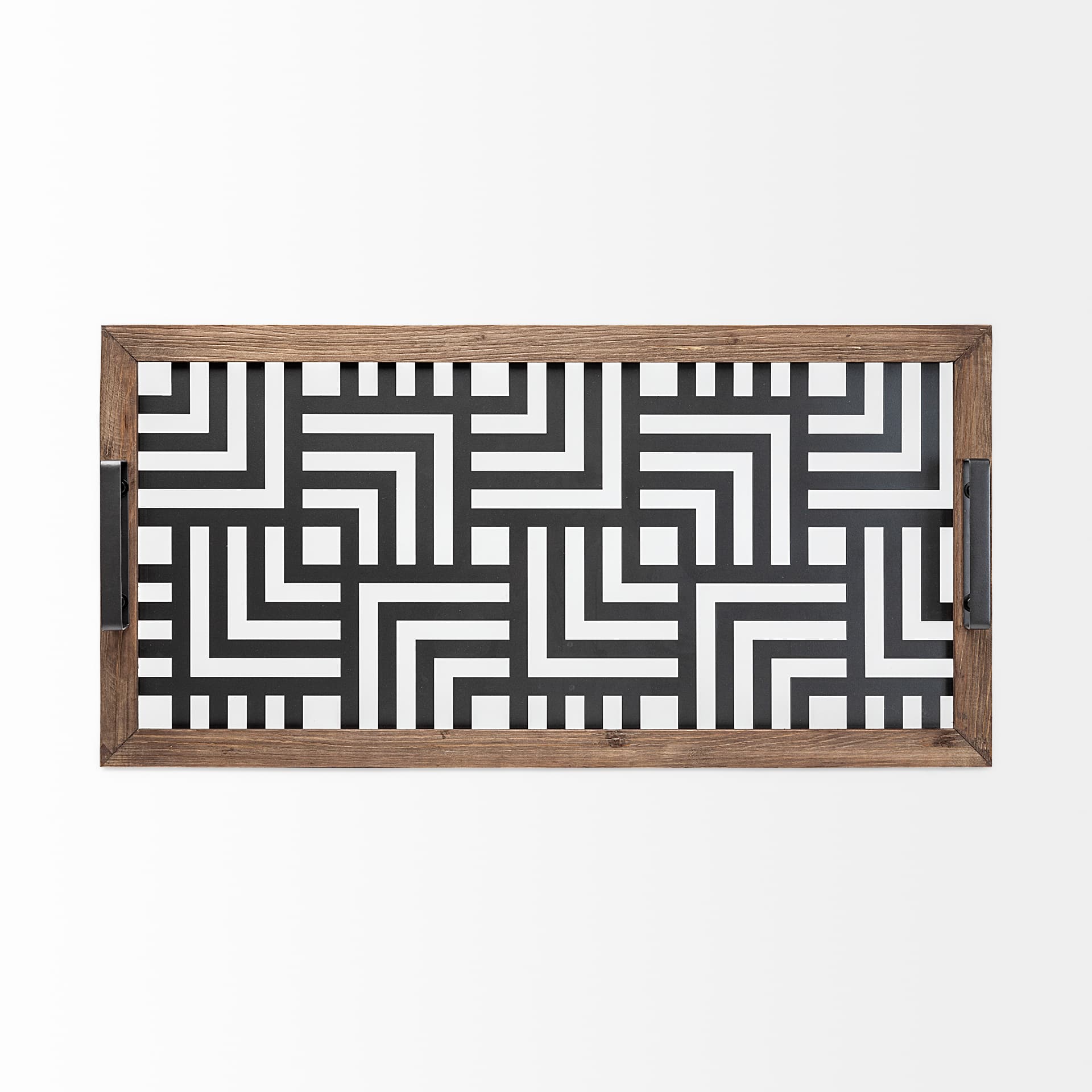 Fantuz 32L x 16W Gray Metal, Wood and Glass Serving Tray — product photograph