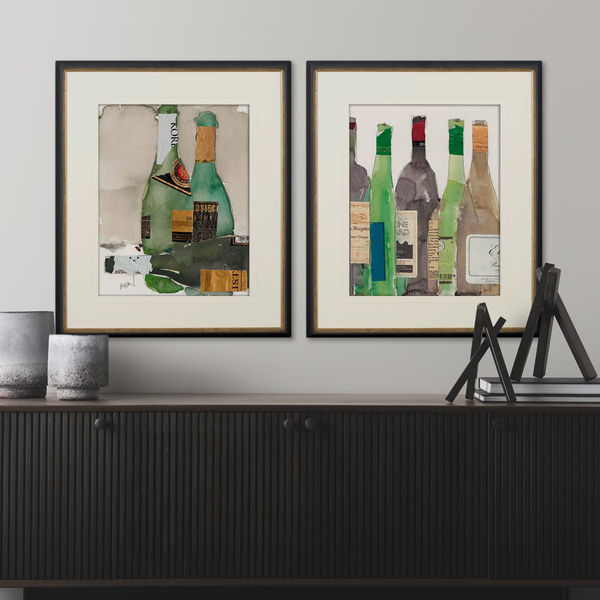 After the Bubbly II by Samuel Dixon a Hand Embellished Textured Framed Art Print Matted under Glass — in a styled room