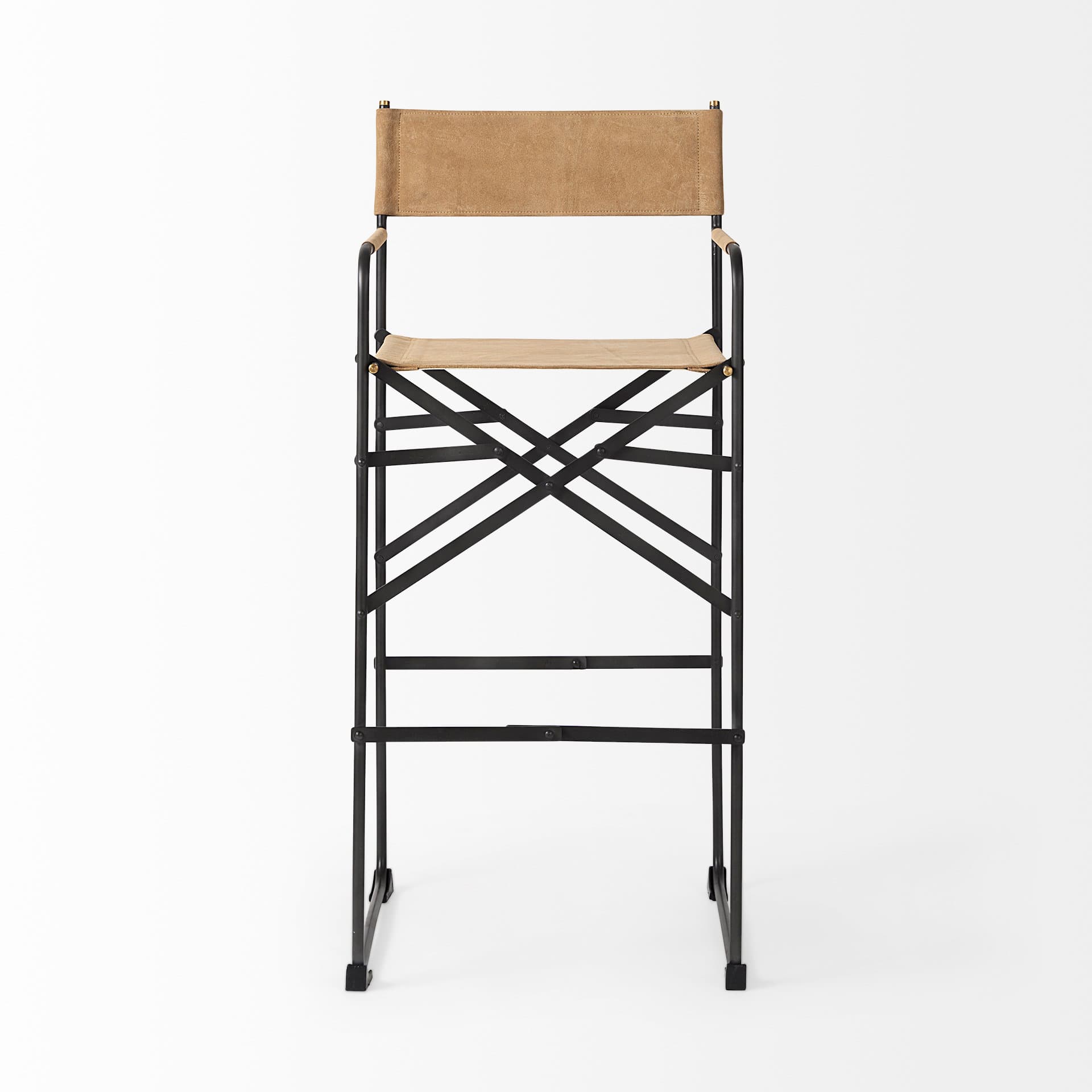 Direttore Backless 44.1in Seat Bar Stool | Brown Leather w/ Black Iron — product photograph