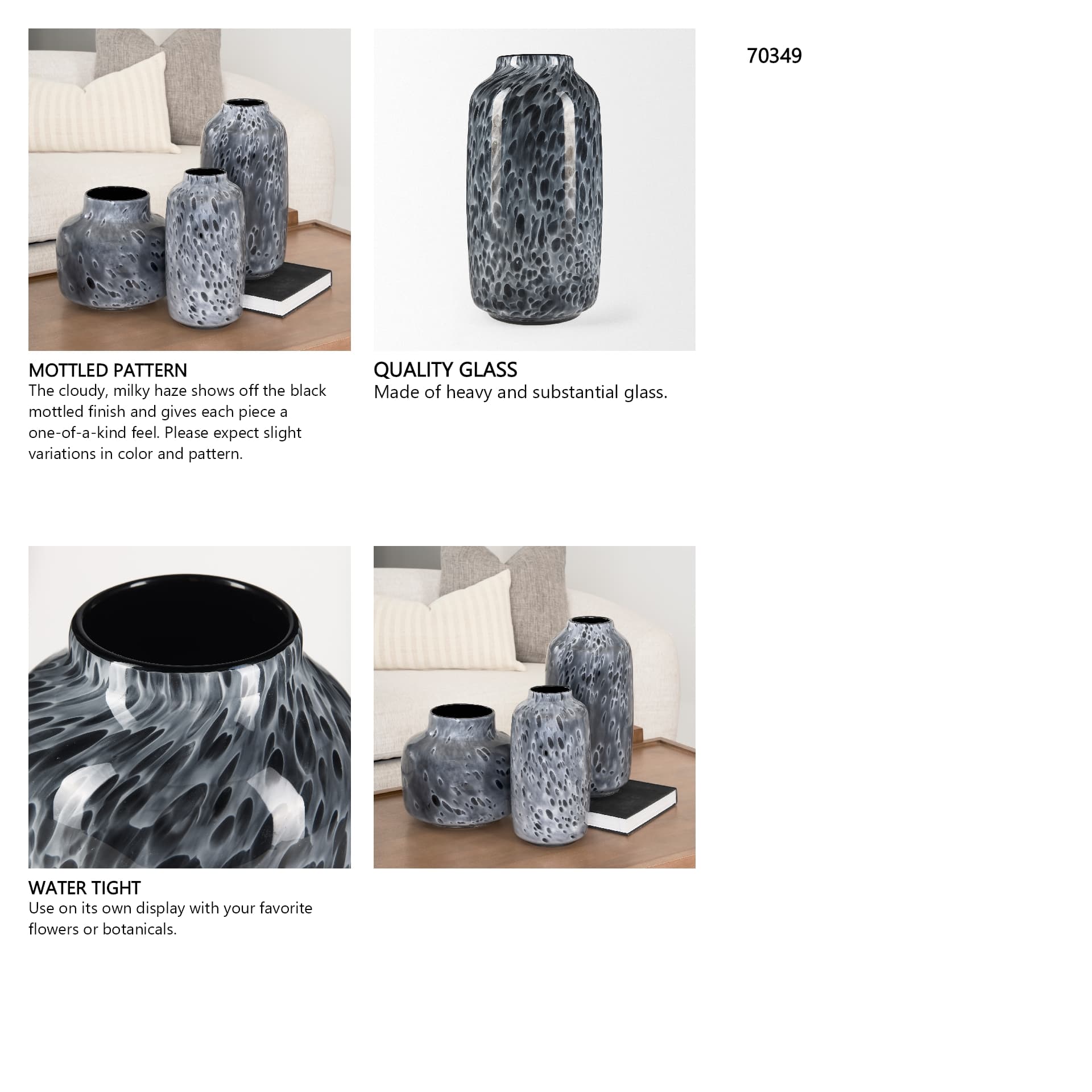 Masai Medium Black Mottled Glass Vase — in a styled room