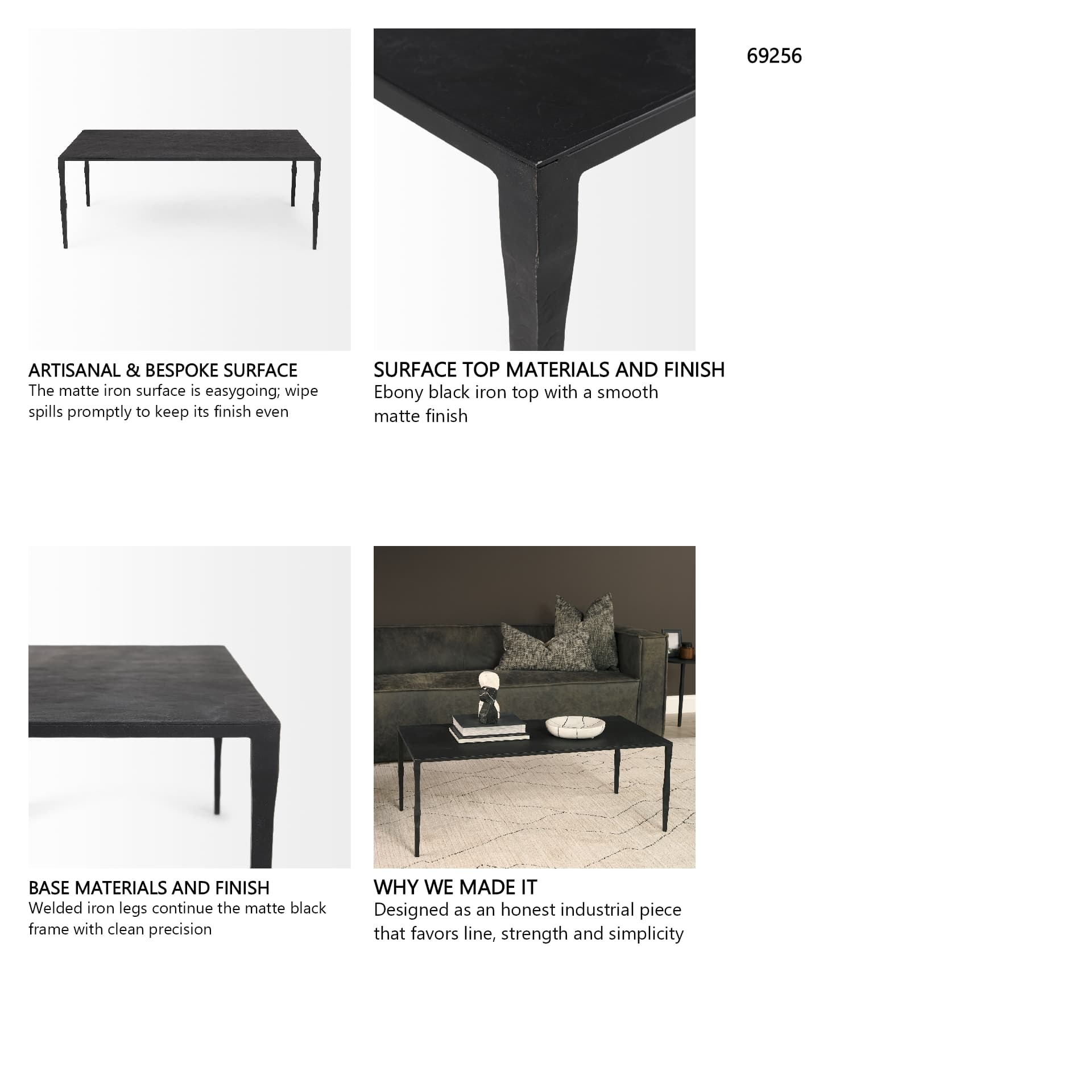 Timothy 42.0 X 22.0 X 15.5 Ebony Black Iron Coffee Table — in a styled room