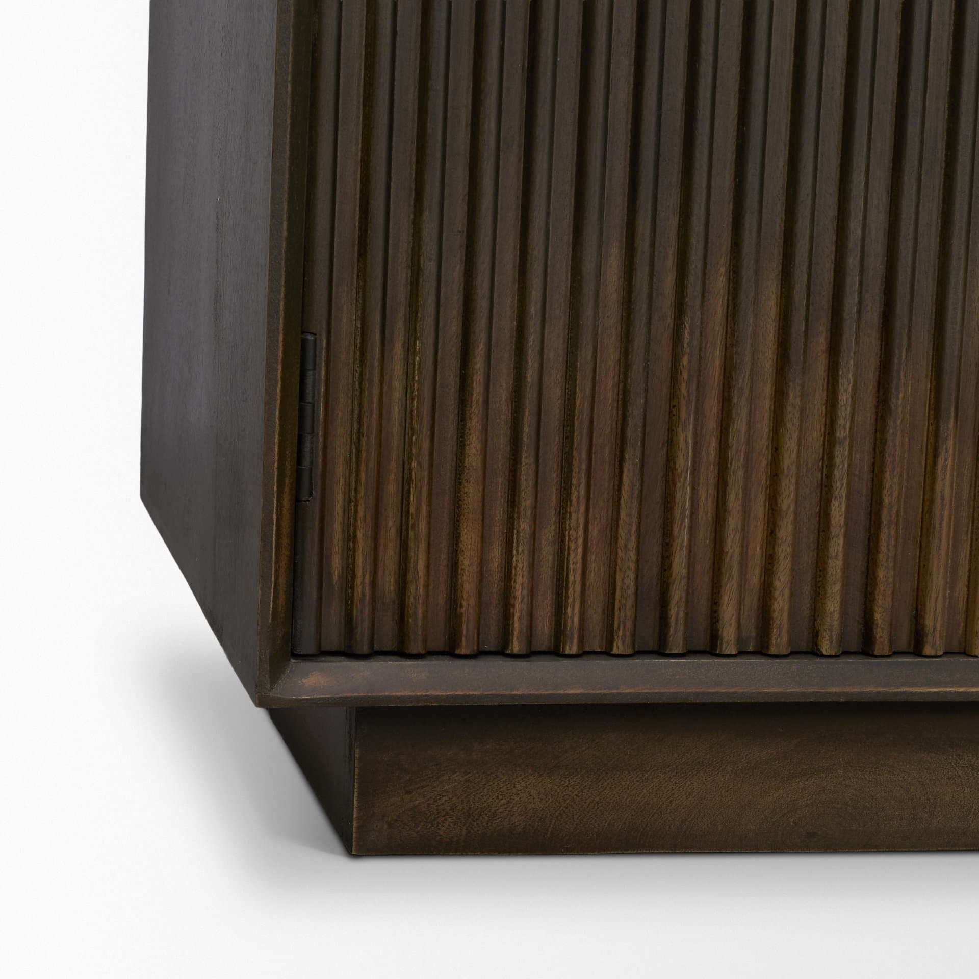 Cinder Distressed Dark Brown Wood Reeded 4-Door Closed Sideboard — product photograph